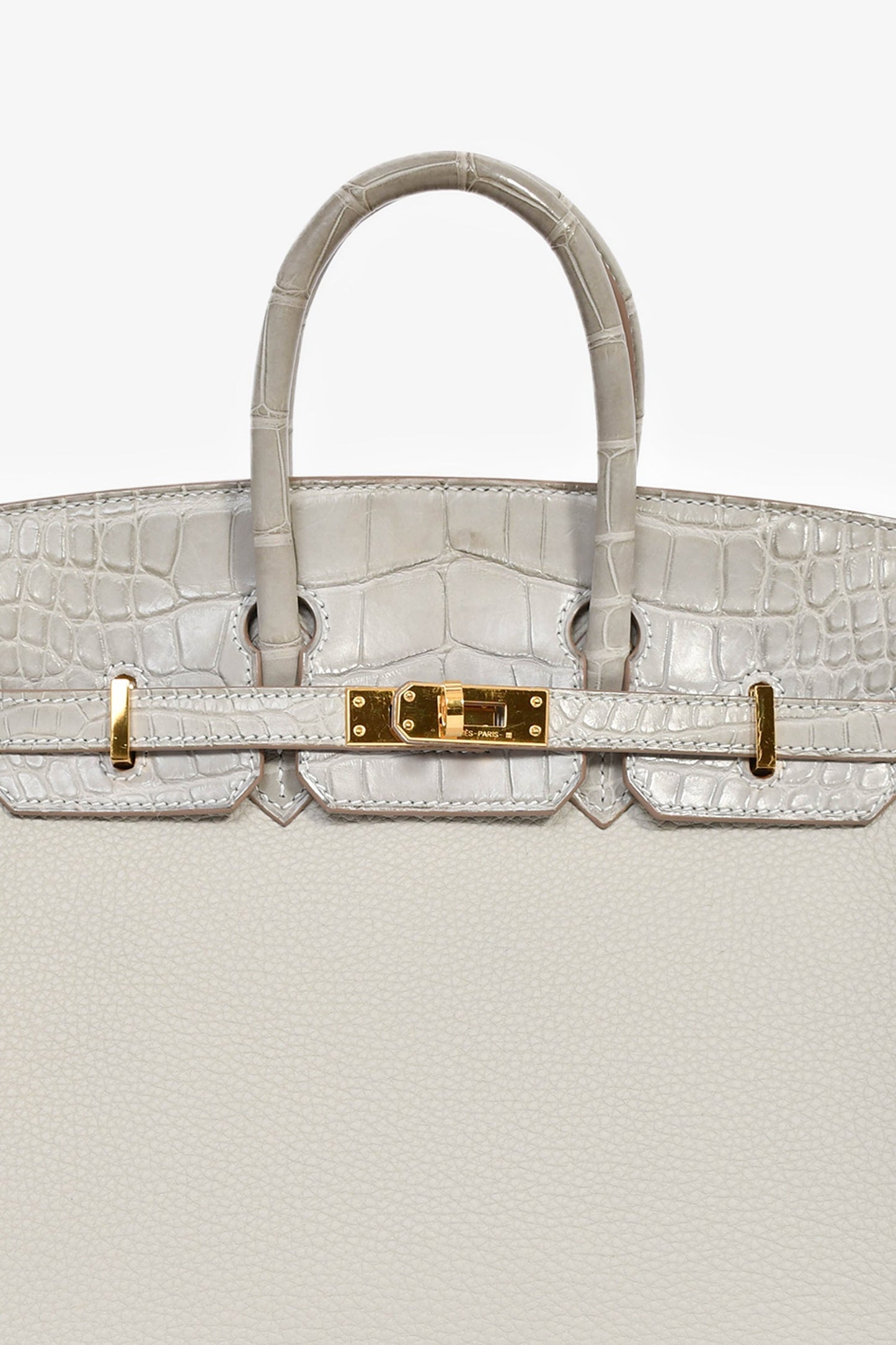 Hermès 2023 Pearl Grey Clemence/Alligator Birkin 25