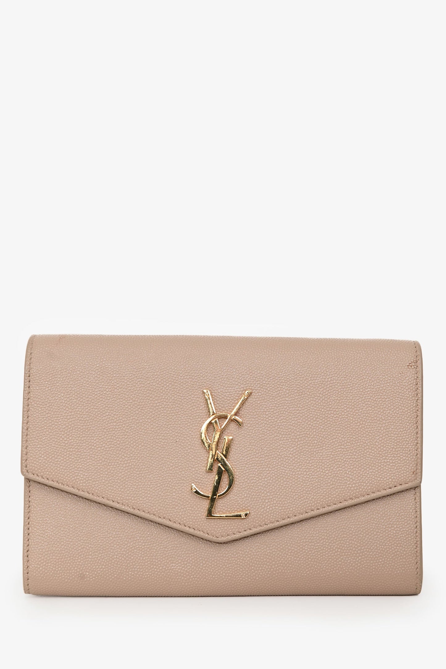 Saint Laurent 2021 Beige Grain De Poudre Leather Uptown Chain Wallet