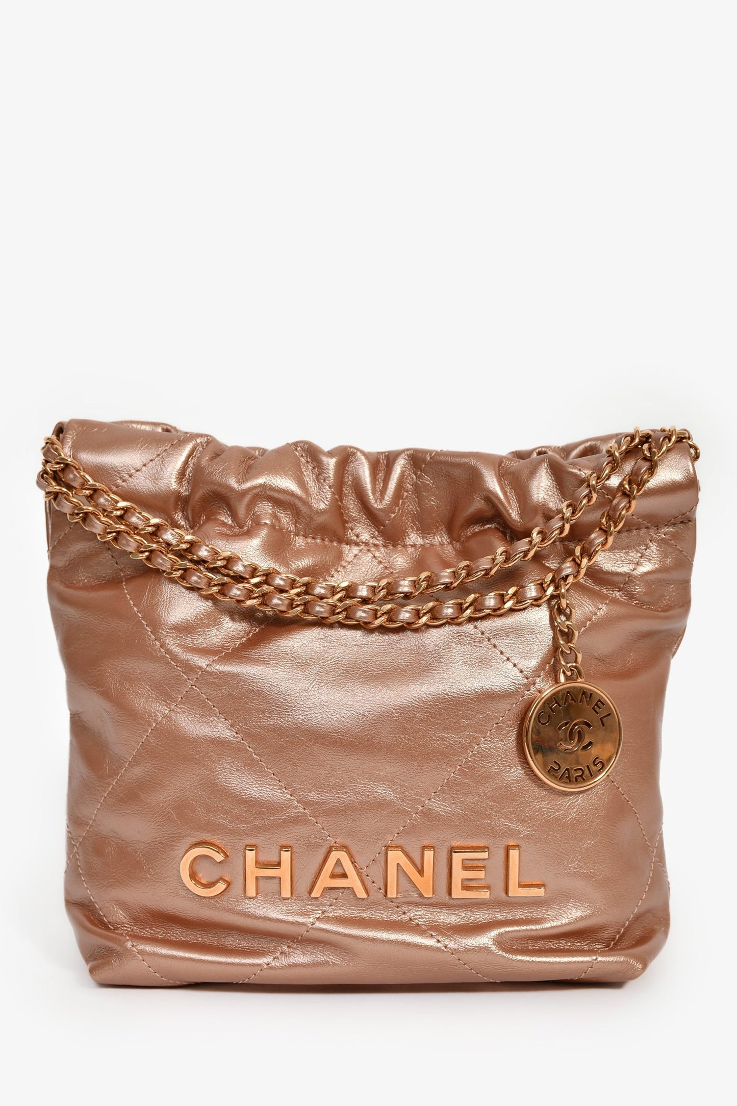 Chanel™ 2021+ Rose Metallic Quilted Calfskin Mini Chanel 22 Hobo Bag