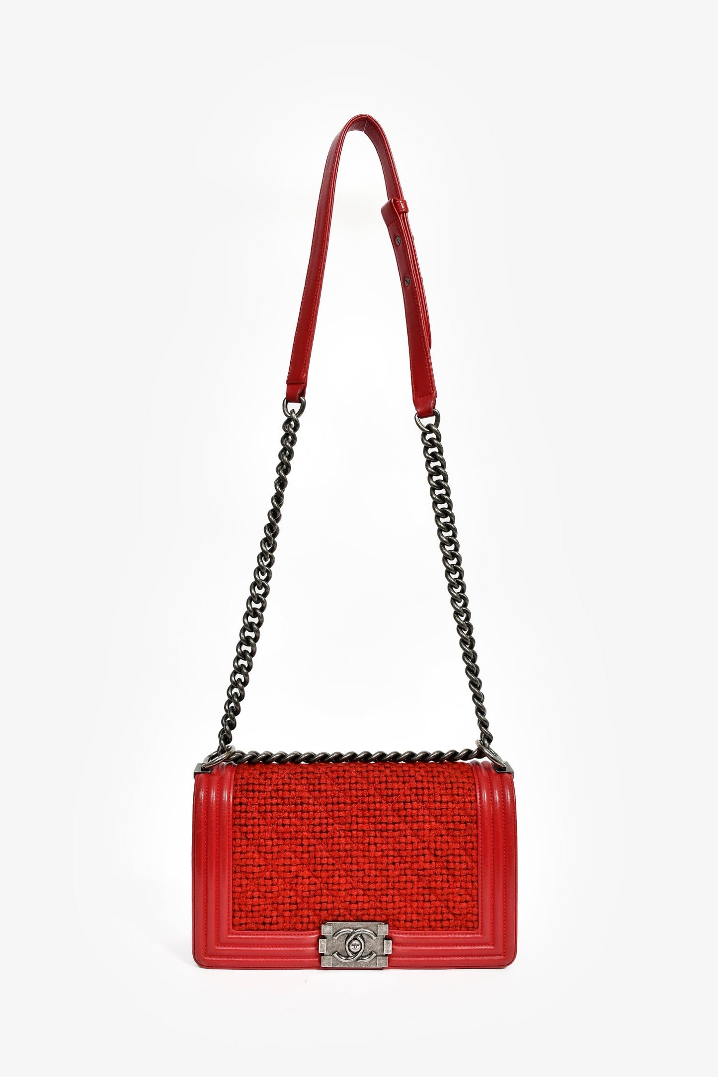 Pre-Chanel™ 2015-16 Red Leather/Tweed Medium Boy Bag