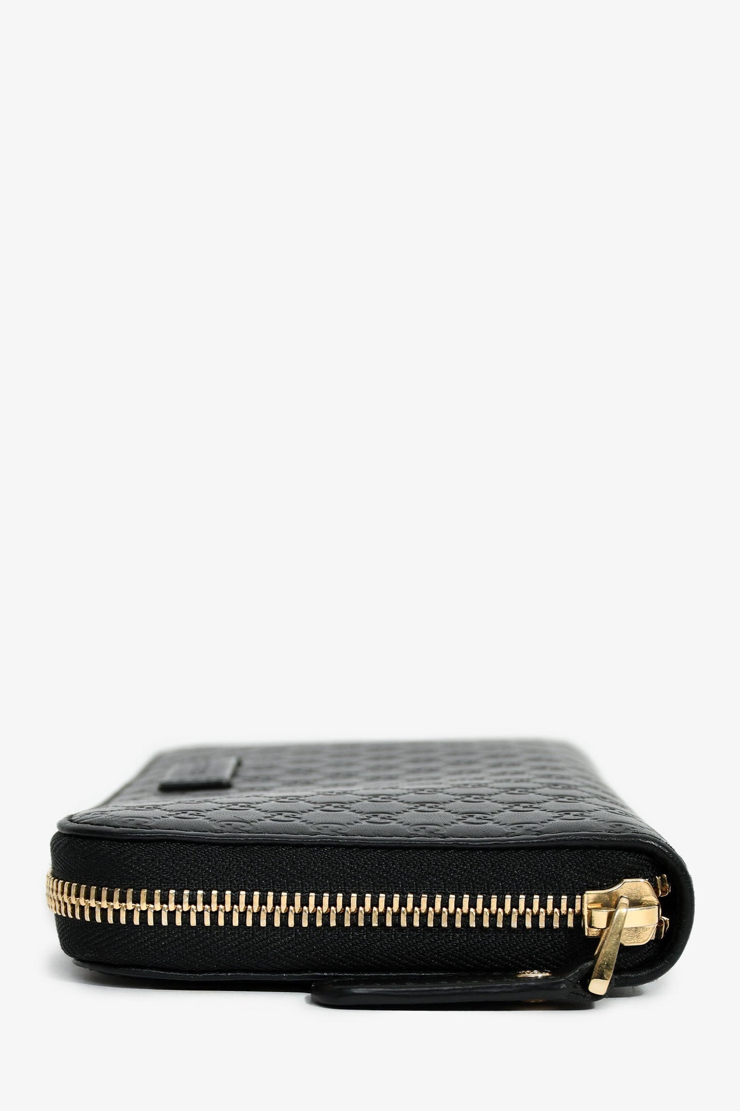 Gucci Black Leather Microguccissima Zip Around Wallet