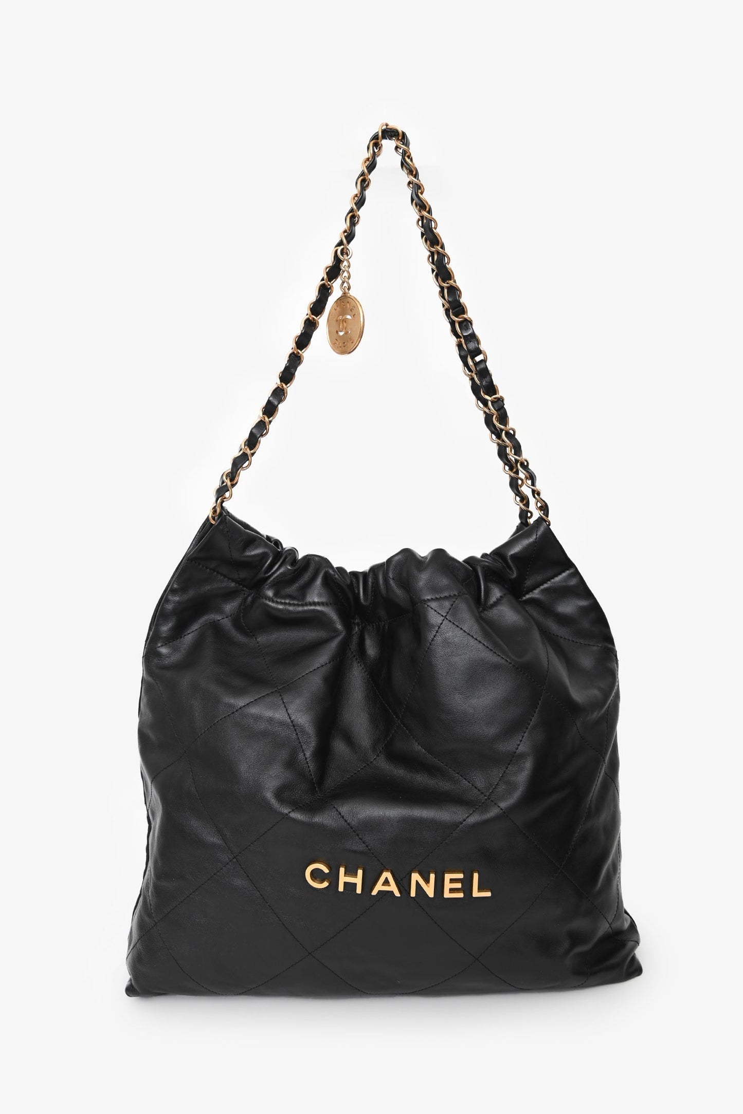 Chanel™ Black Lambskin Leather 22 Small Hobo Shoulder Bag GHW