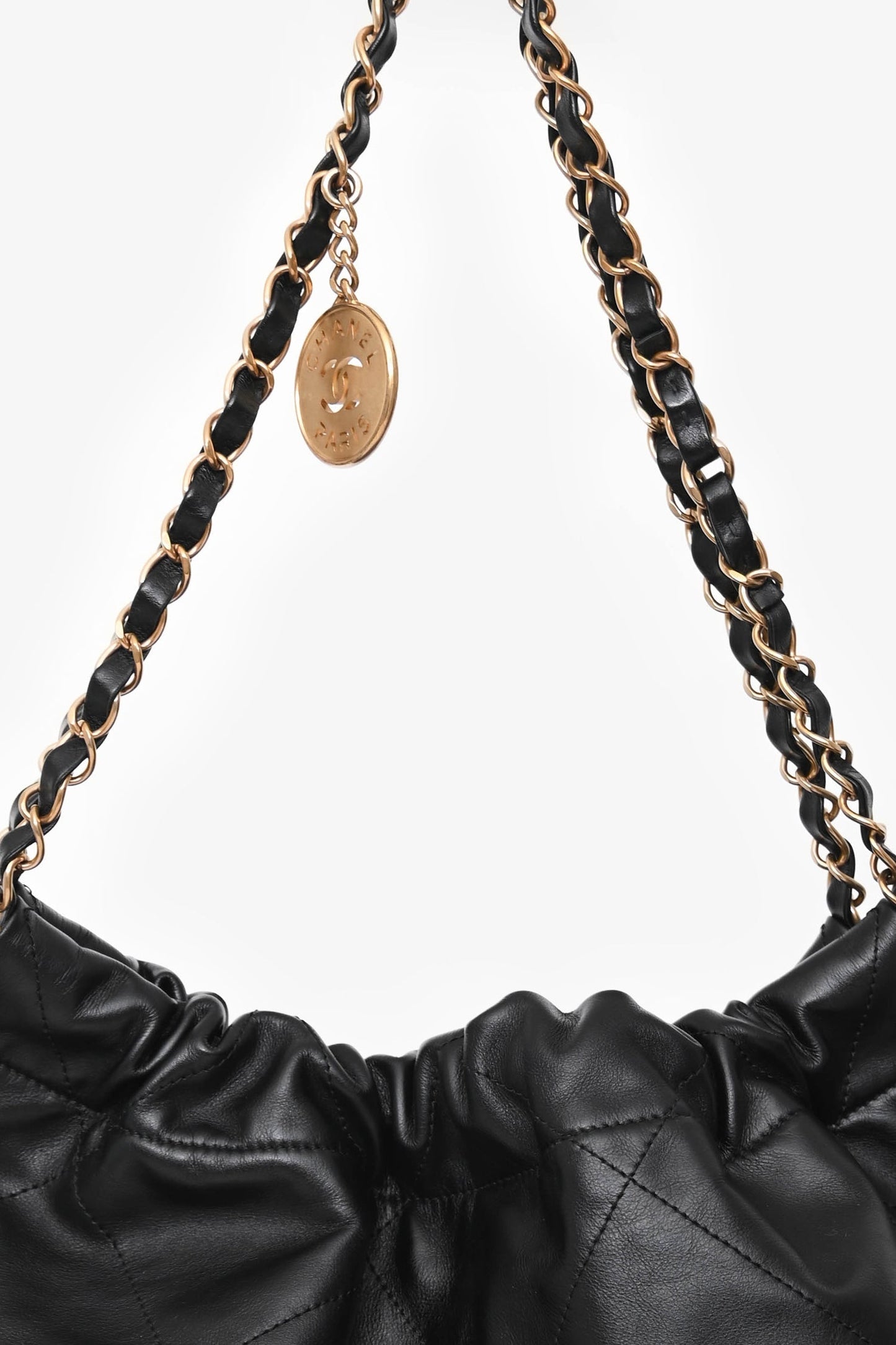 Chanel™ Black Lambskin Leather 22 Small Hobo Shoulder Bag GHW