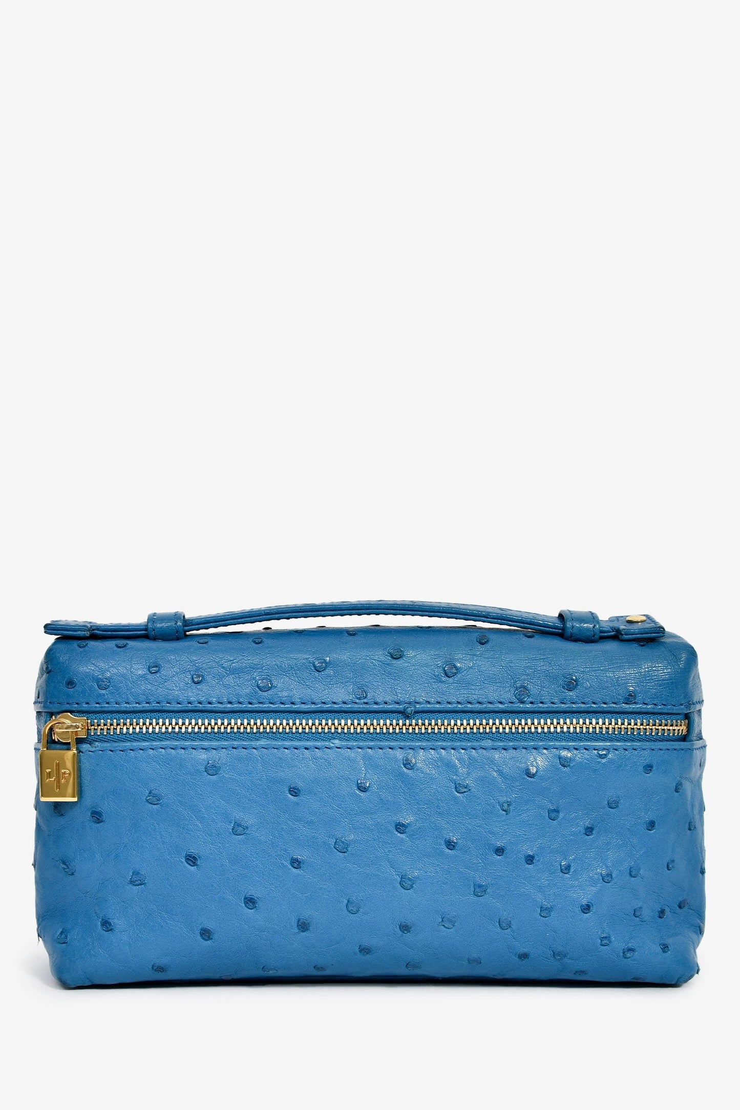 Loro Piana Blue Ostrich Leather L19 Top Handle Bag