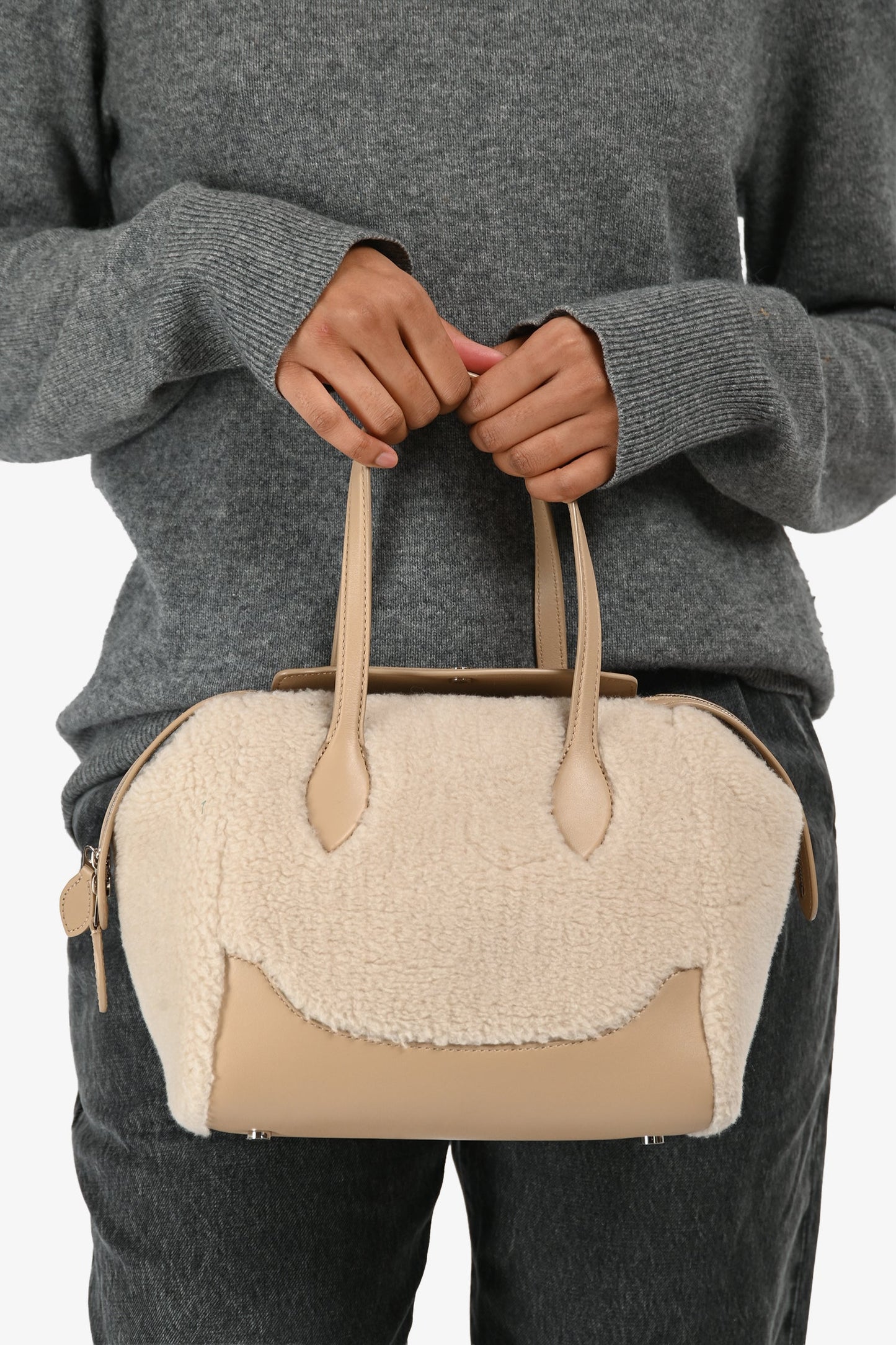 Loro Piana Cream/Beige 'Cashfur' Sesia Happy Day Micro Tote with Strap