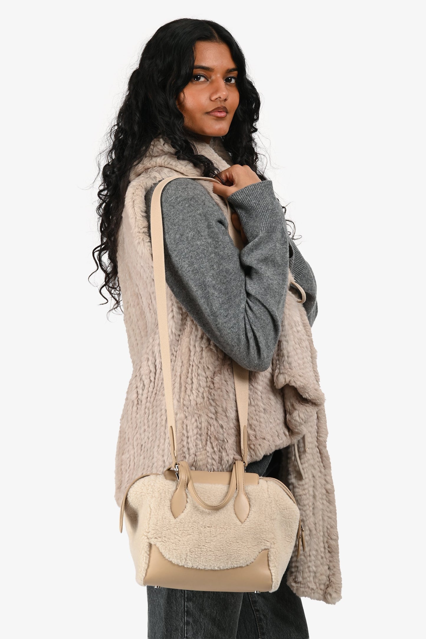 Loro Piana Cream/Beige 'Cashfur' Sesia Happy Day Micro Tote with Strap