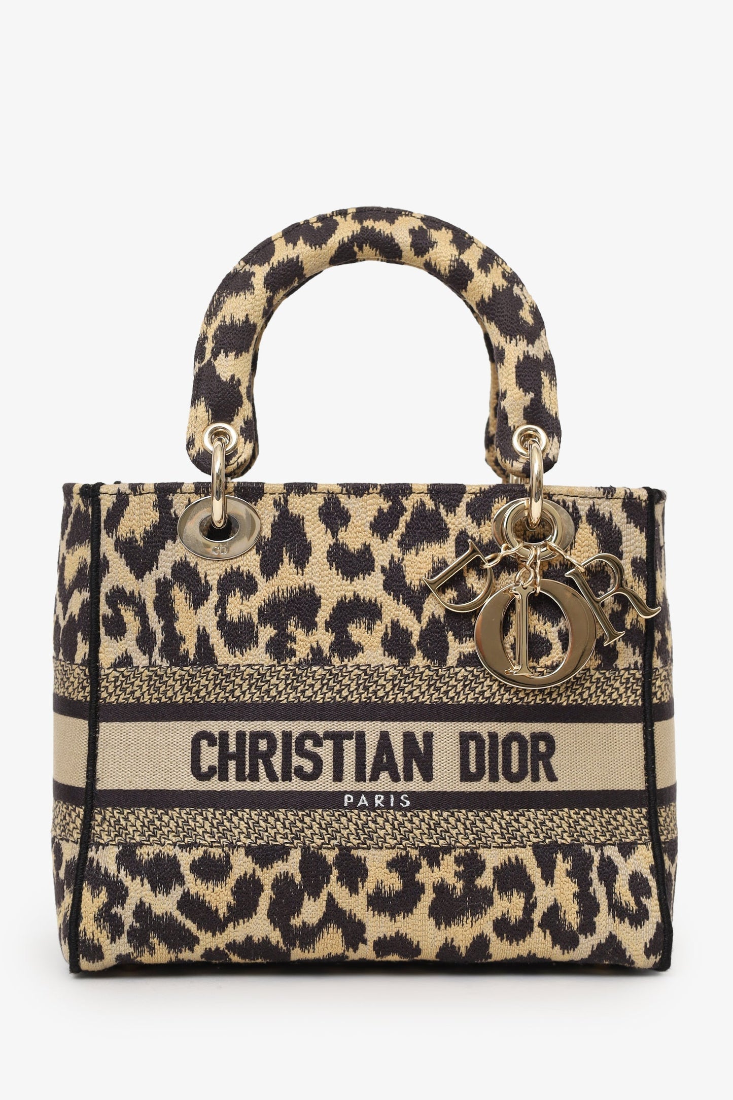 Christian Dior 2021 Leopard Print Canvas Medium Lady Dior Bag with Strap