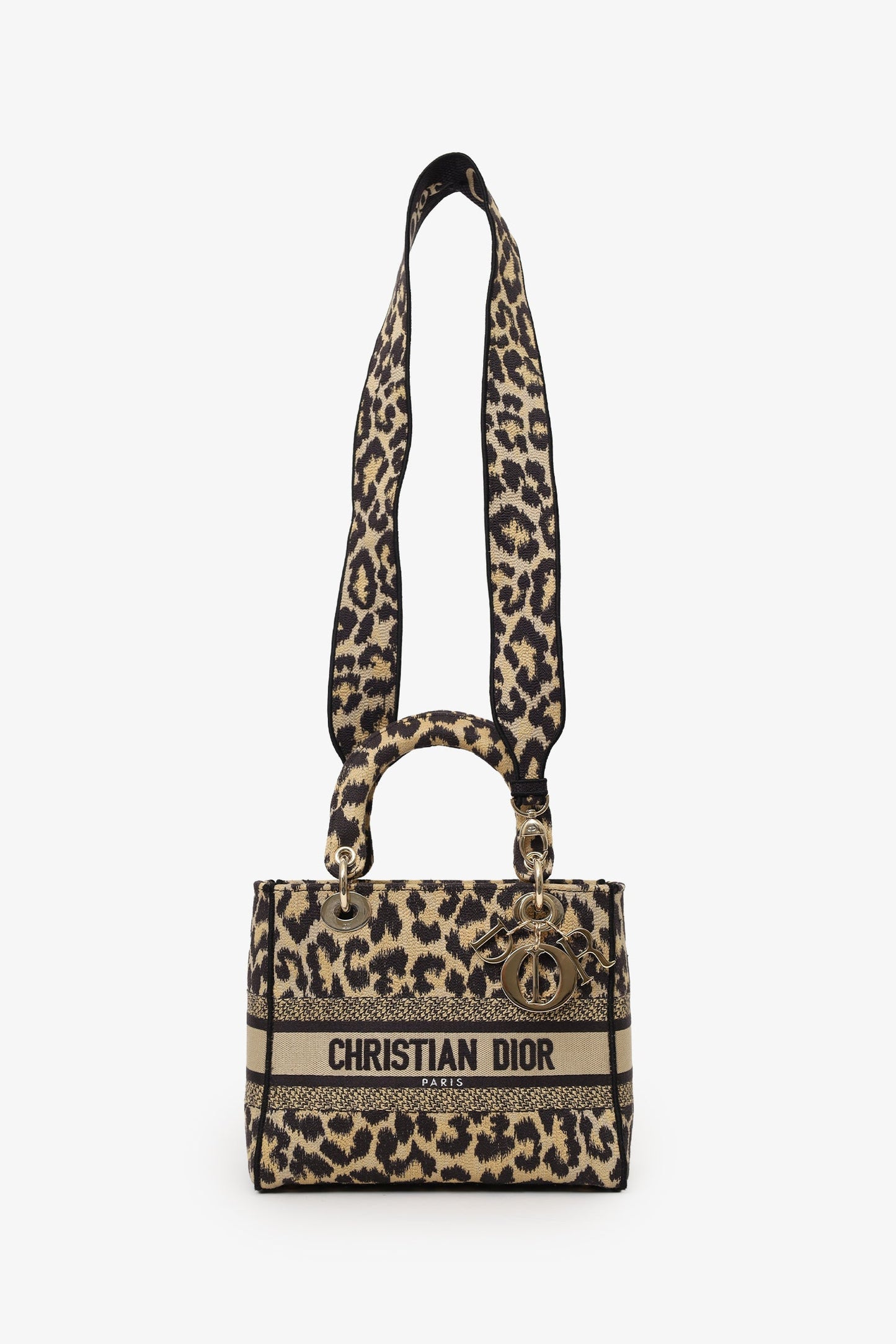 Christian Dior 2021 Leopard Print Canvas Medium Lady Dior Bag with Strap