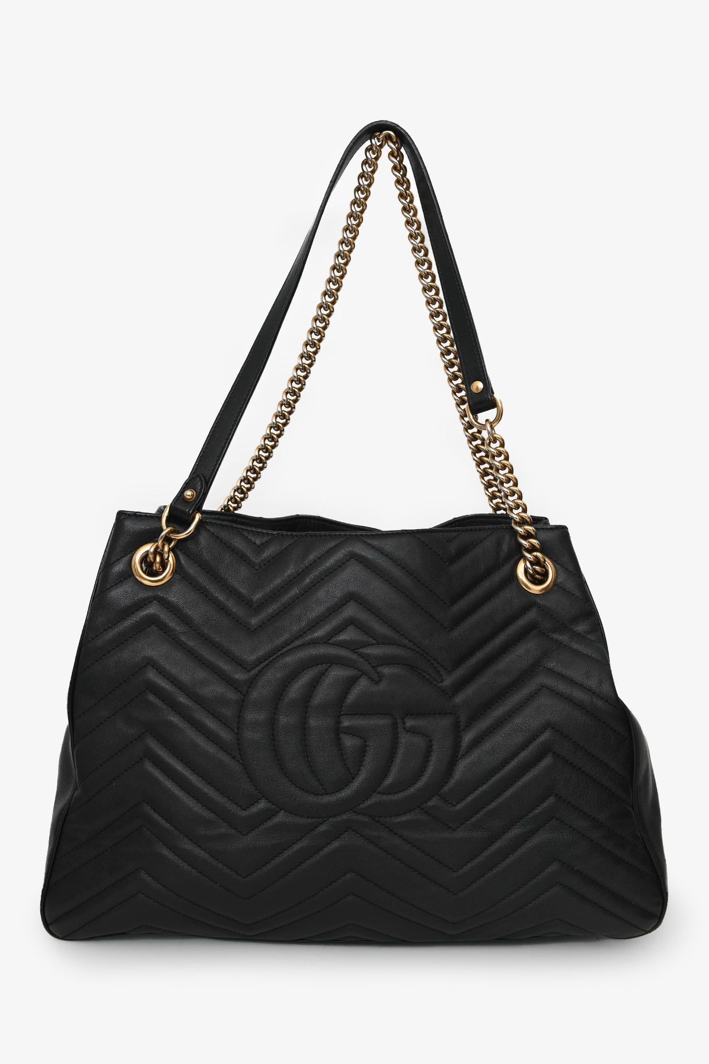 Gucci Black Chevron Leather Marmont Tote Bag