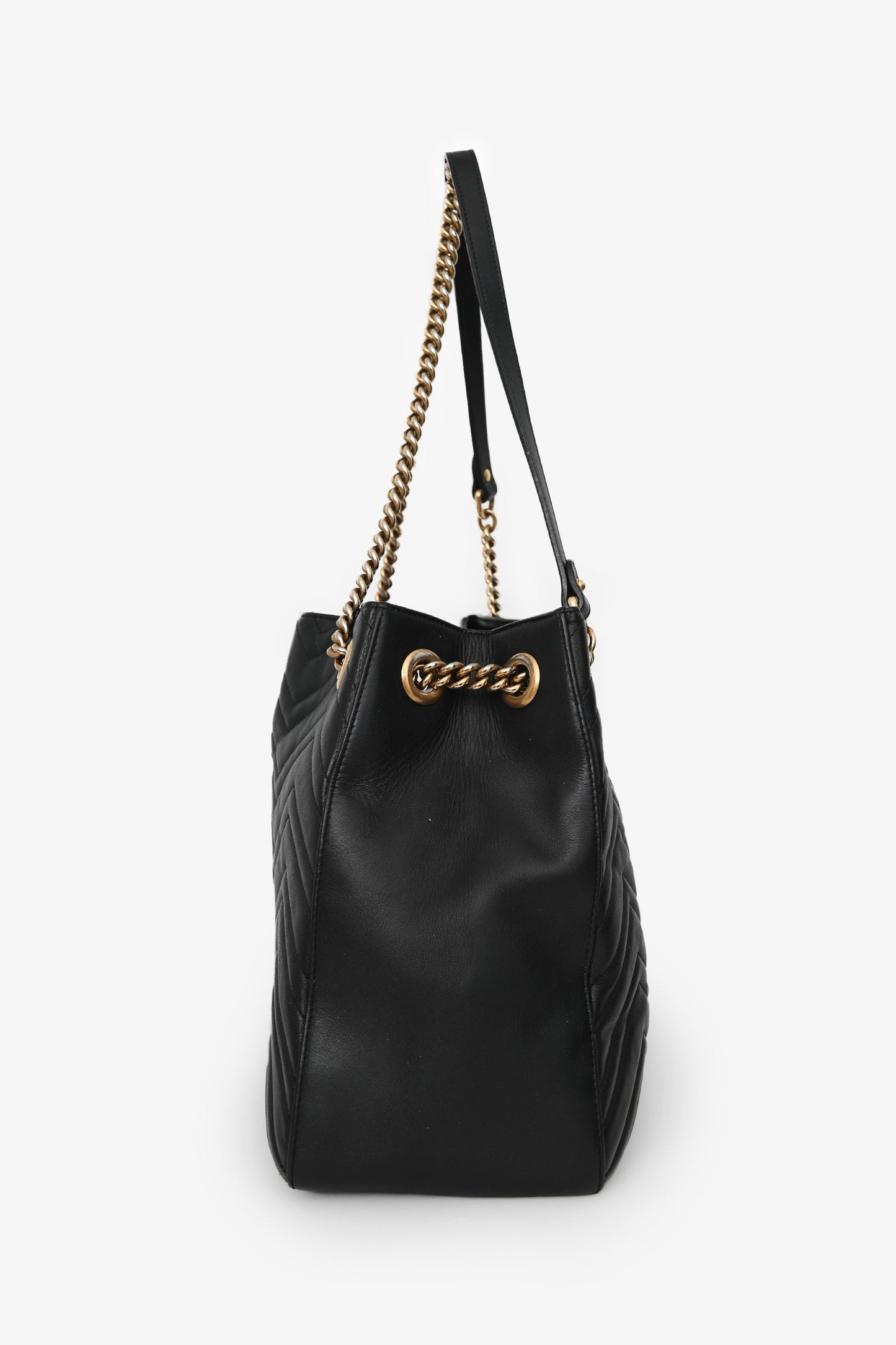 Gucci Black Chevron Leather Marmont Tote Bag