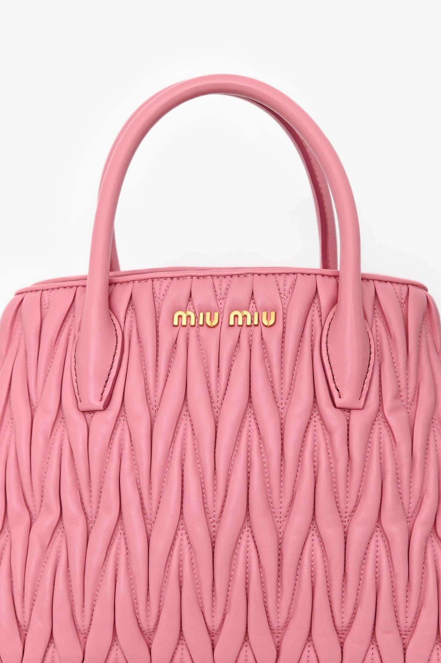 Miu Miu Pink Matelasse Leather Small Tote Bag with Strap