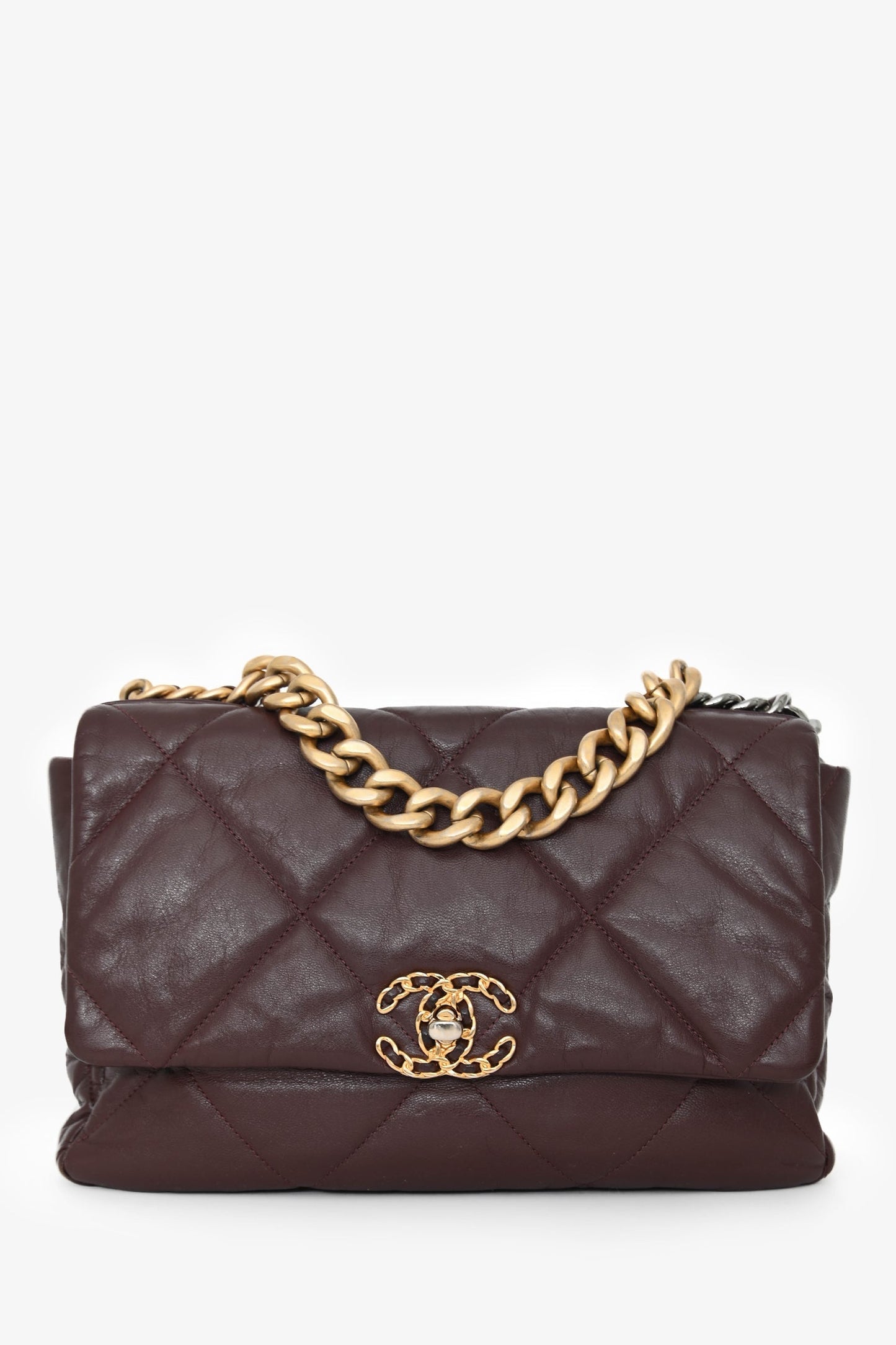 Chanel™ 2019-20 Burgundy Leather Large 19 Flap Chain Bag