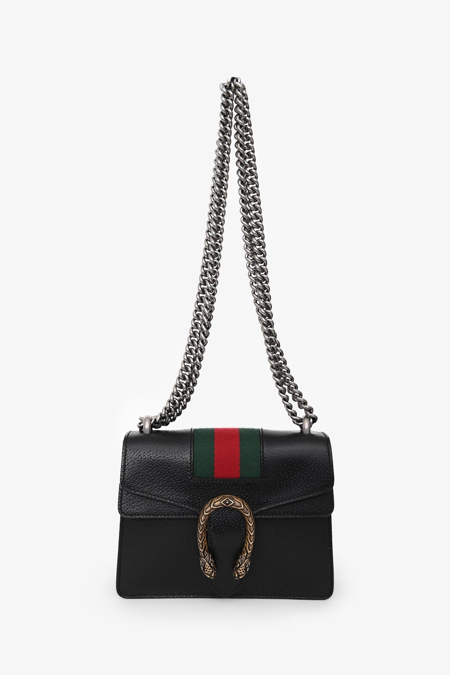 Gucci Black Leather Mini Dionysus Web Mixed Hardware Chain Bag