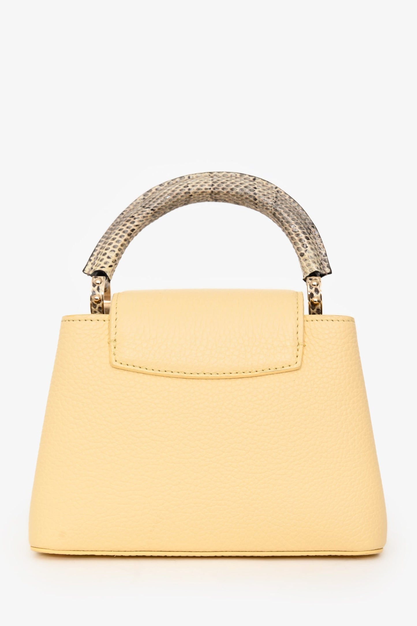 Louis Vuitton Pale Yellow Grained Leather Python Trim Mini Capucines Top Handle with Strap