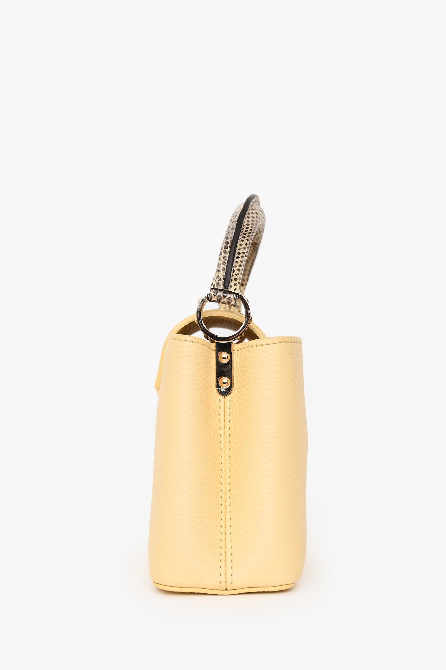 Louis Vuitton Pale Yellow Grained Leather Python Trim Mini Capucines Top Handle with Strap