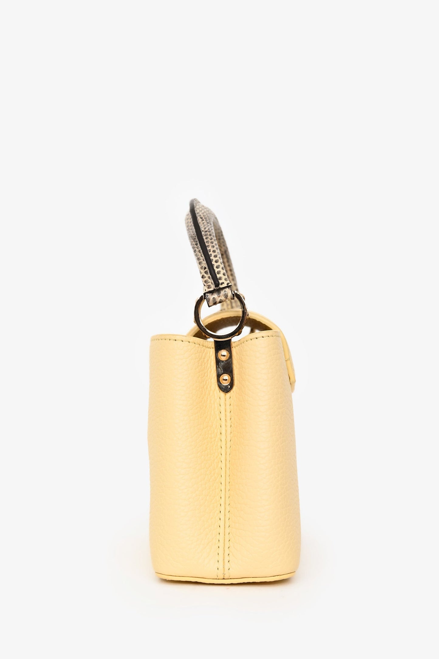Louis Vuitton Pale Yellow Grained Leather Python Trim Mini Capucines Top Handle with Strap