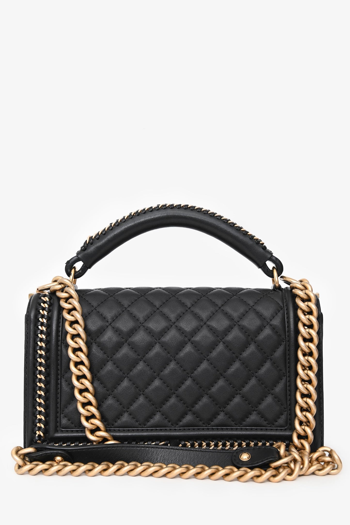 Chanel™ 2016/17 Black Quilted Leather Medium Chain Top Handle Bag