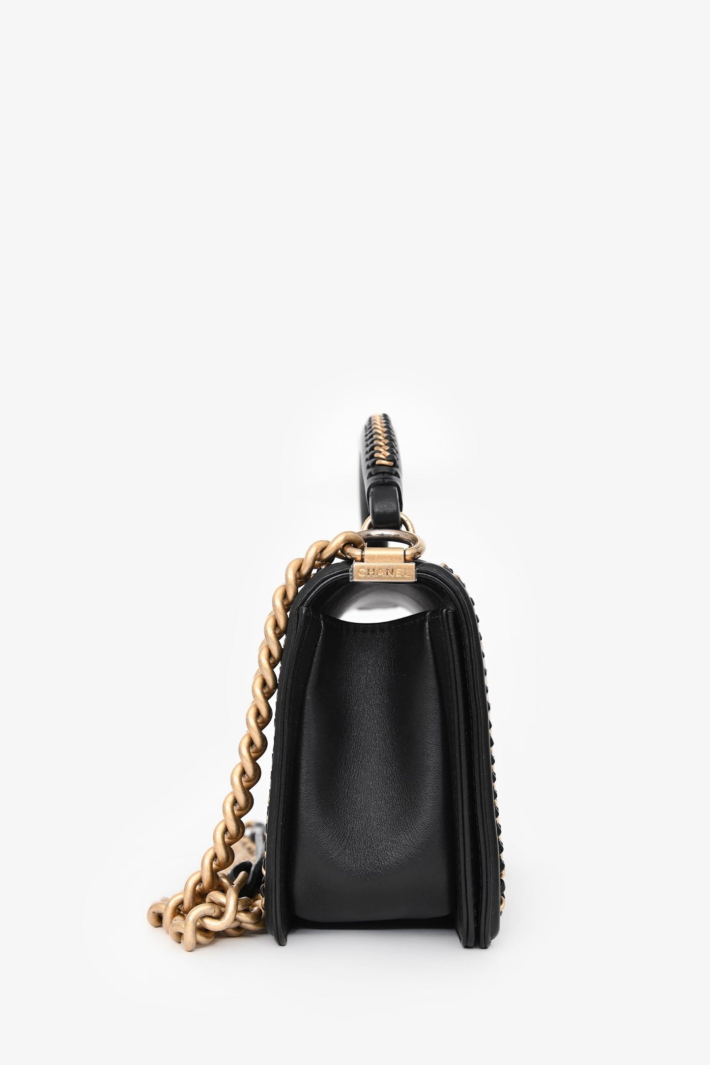Chanel™ 2016/17 Black Quilted Leather Medium Chain Top Handle Bag