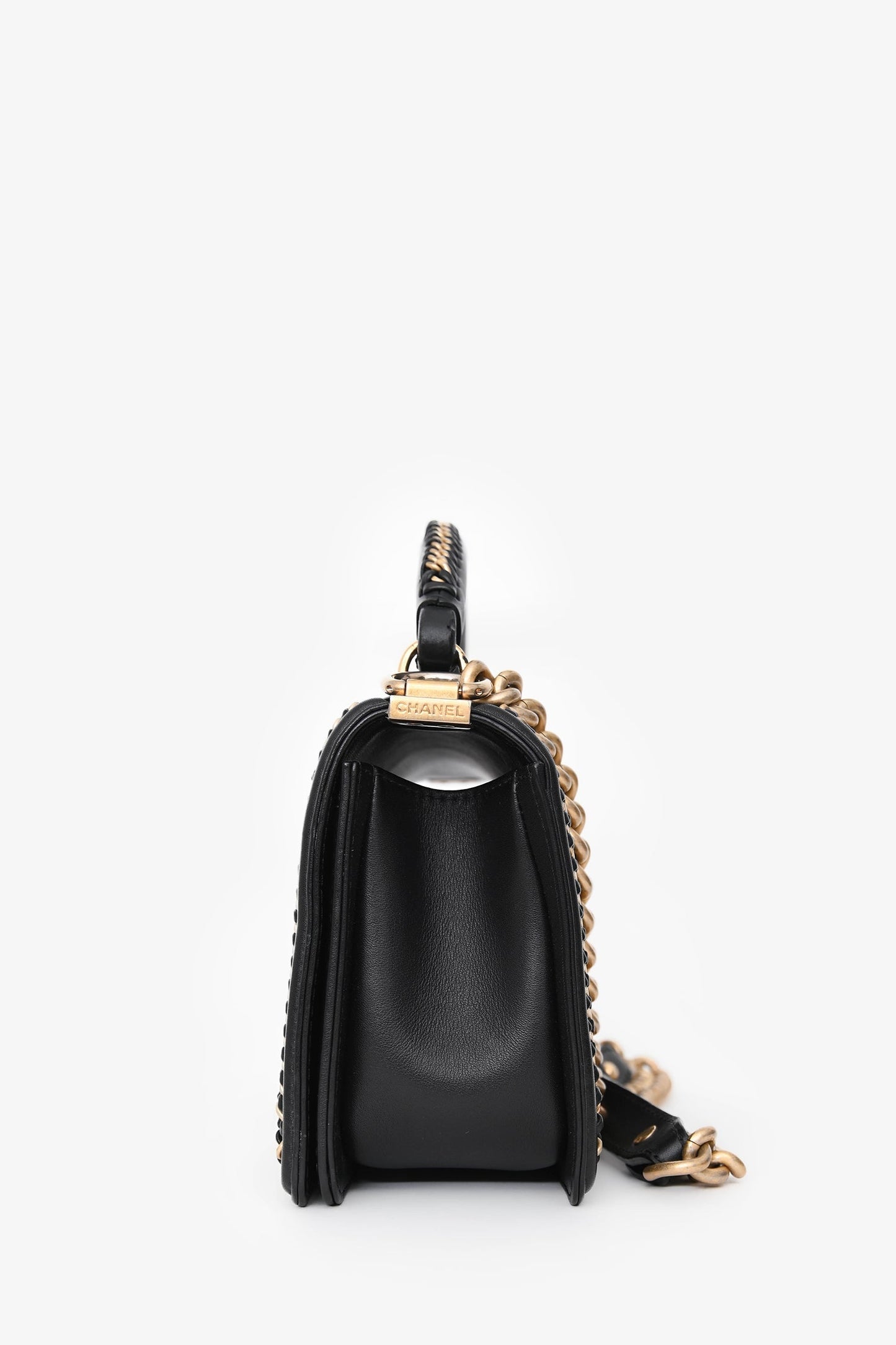 Chanel™ 2016/17 Black Quilted Leather Medium Chain Top Handle Bag