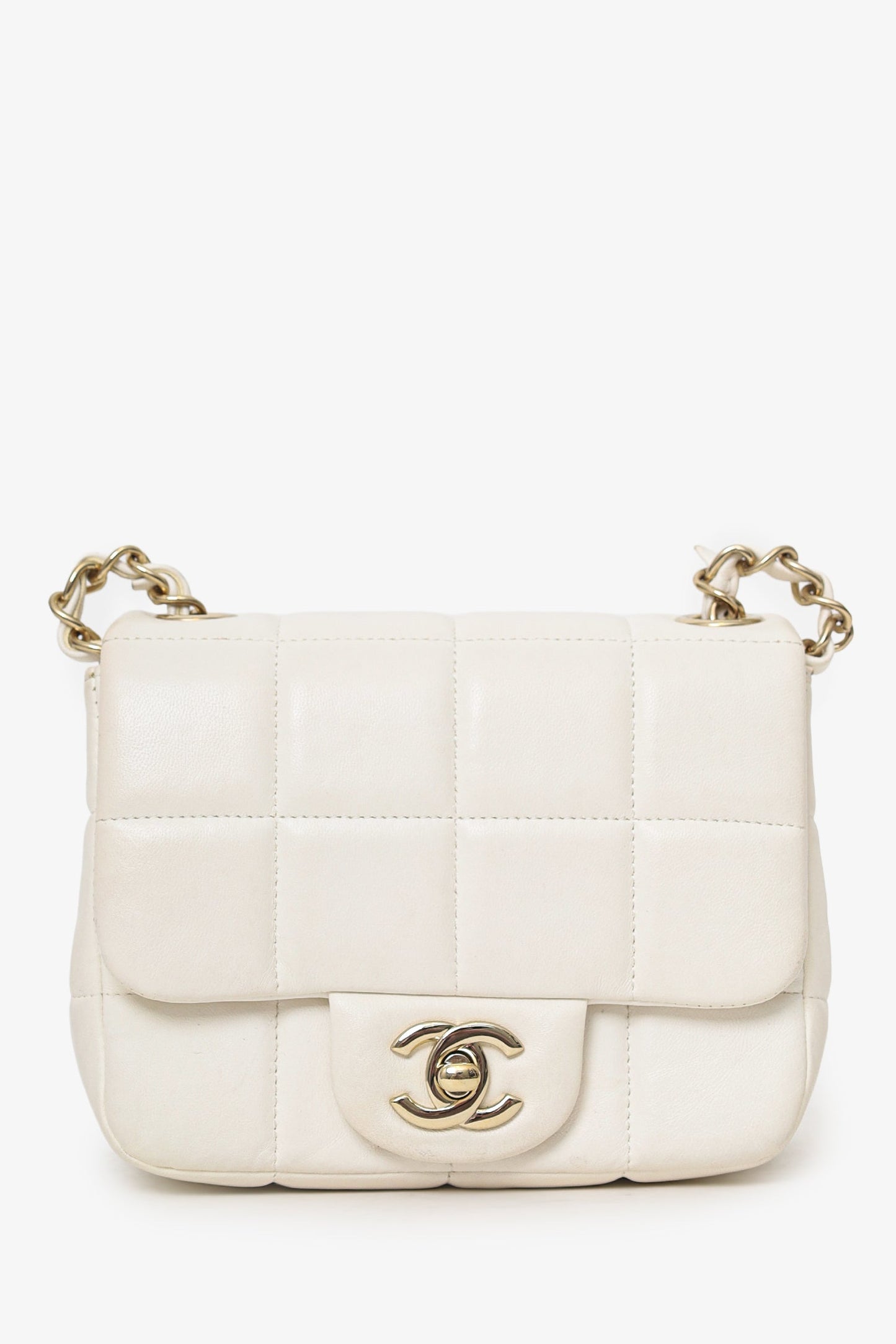 Chanel™ 2023 White Quilted Lambskin Resin Crystal Monacoco Mini Square Flap Bag
