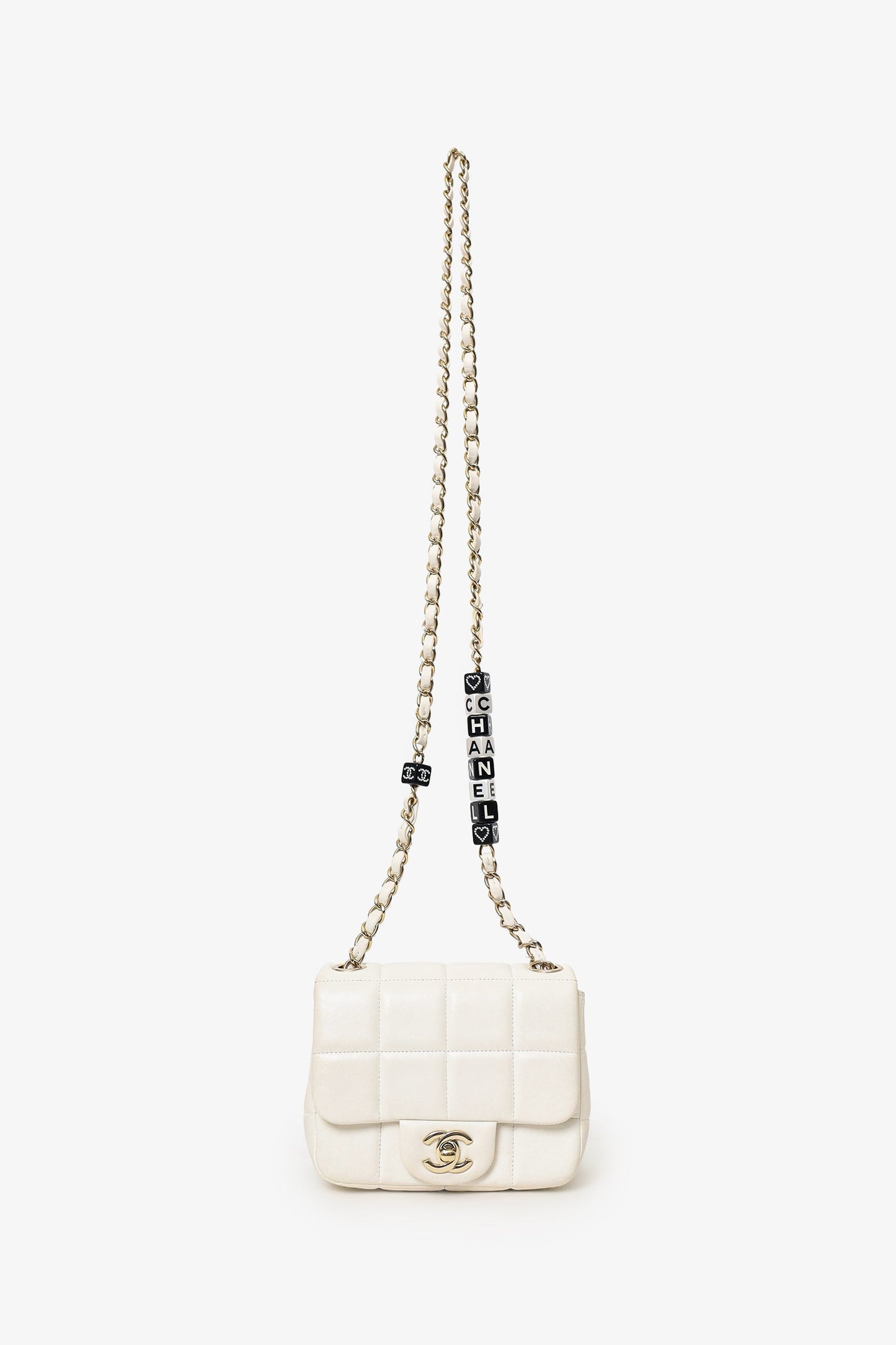 Chanel™ 2023 White Quilted Lambskin Resin Crystal Monacoco Mini Square Flap Bag