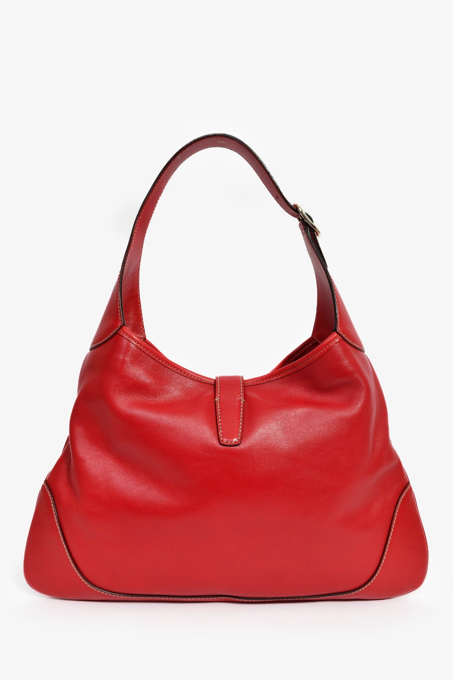 Gucci Red Leather Canvas Stripe Medium Jackie Bag