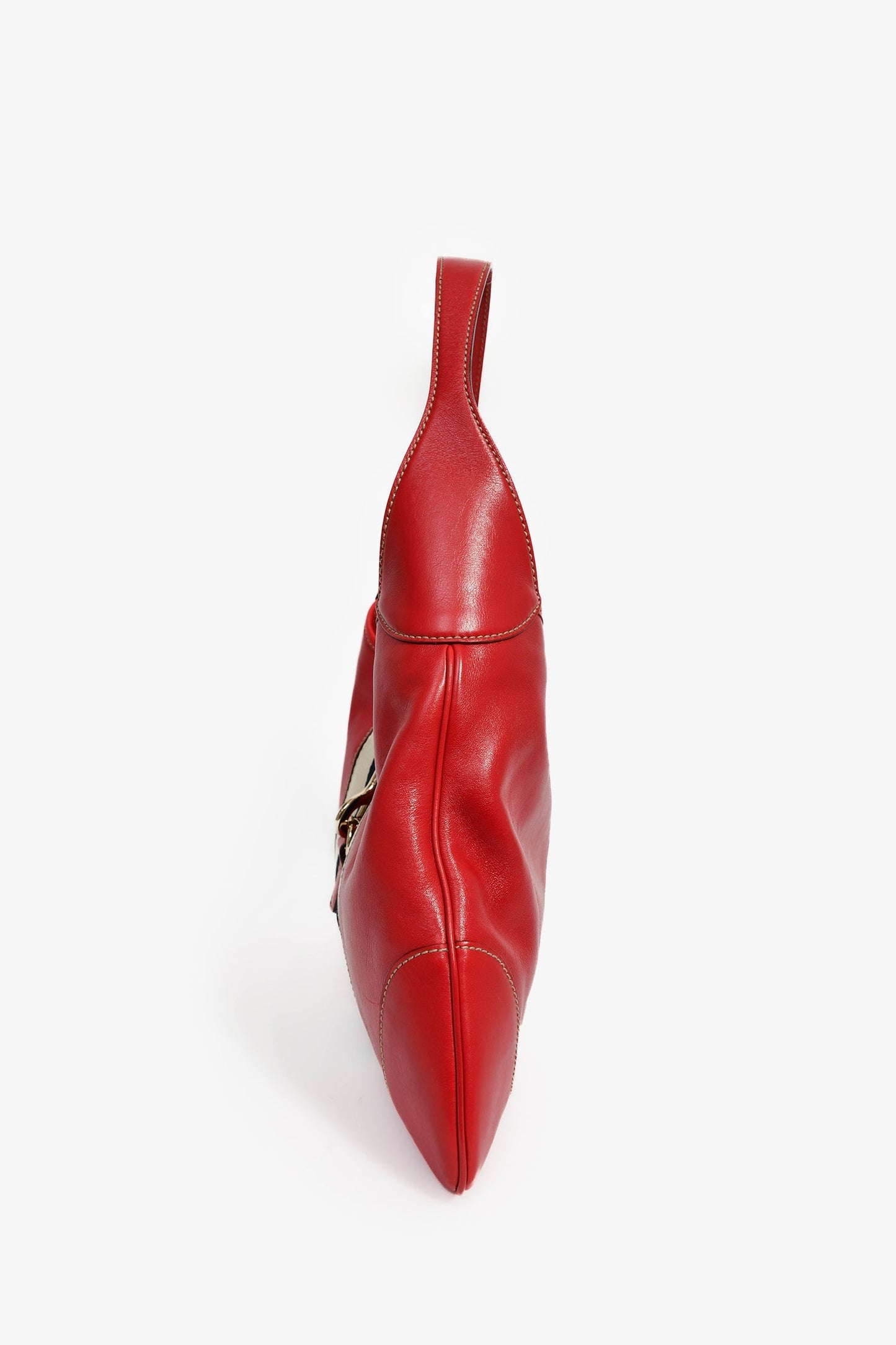 Gucci Red Leather Canvas Stripe Medium Jackie Bag