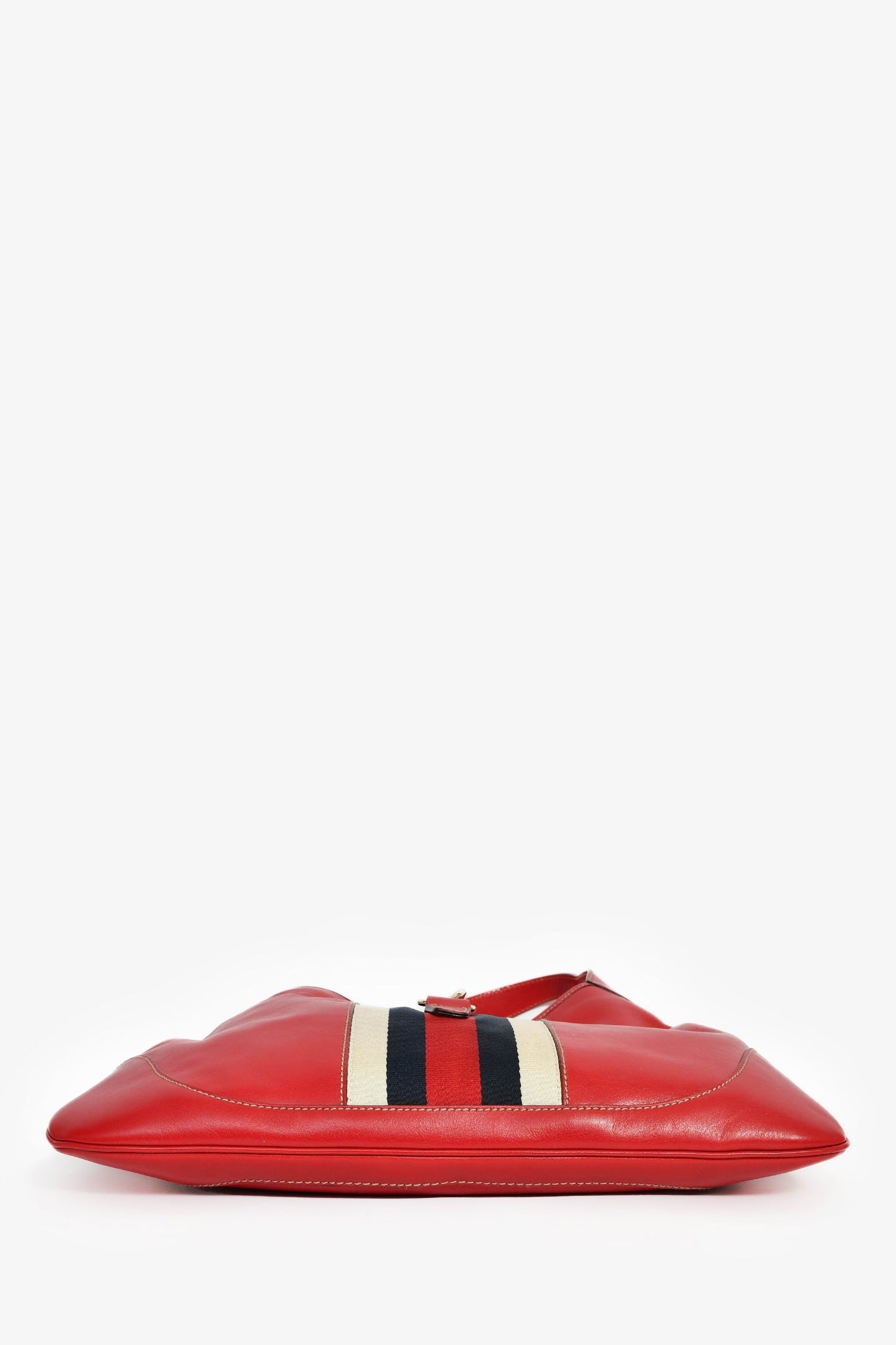 Gucci Red Leather Canvas Stripe Medium Jackie Bag