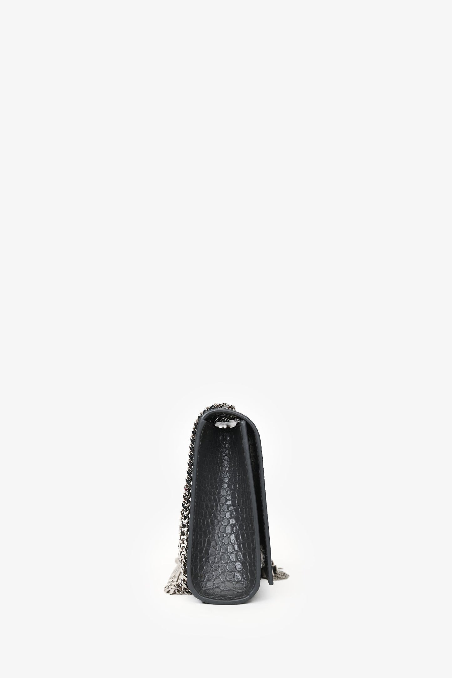 Saint Laurent Grey Croc Embossed Medium 'Kate' Shoulder Bag