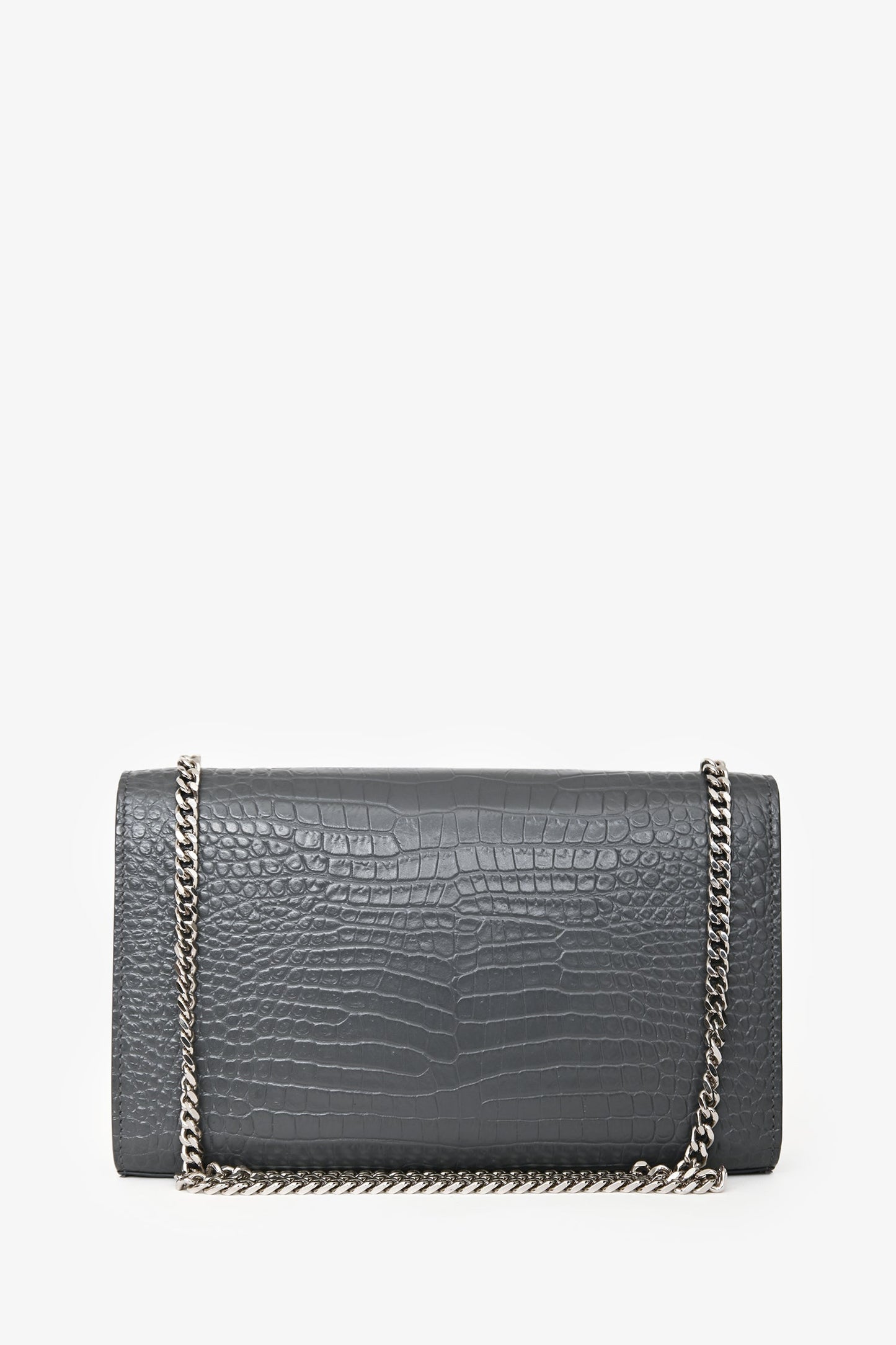 Saint Laurent Grey Croc Embossed Medium 'Kate' Shoulder Bag