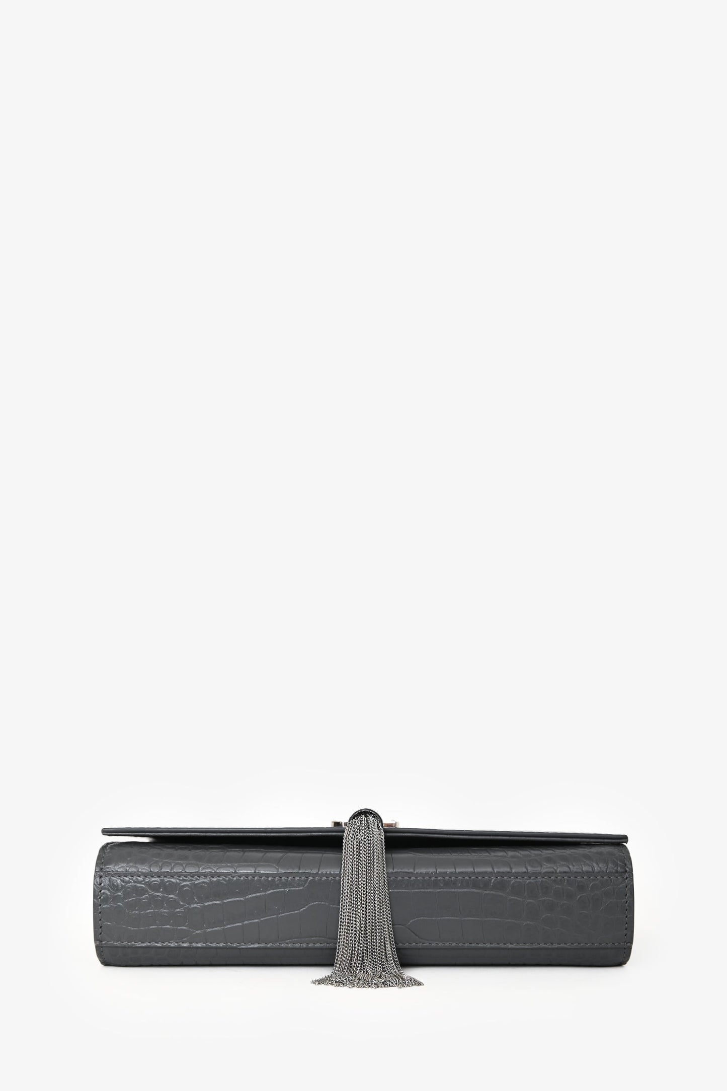 Saint Laurent Grey Croc Embossed Medium 'Kate' Shoulder Bag