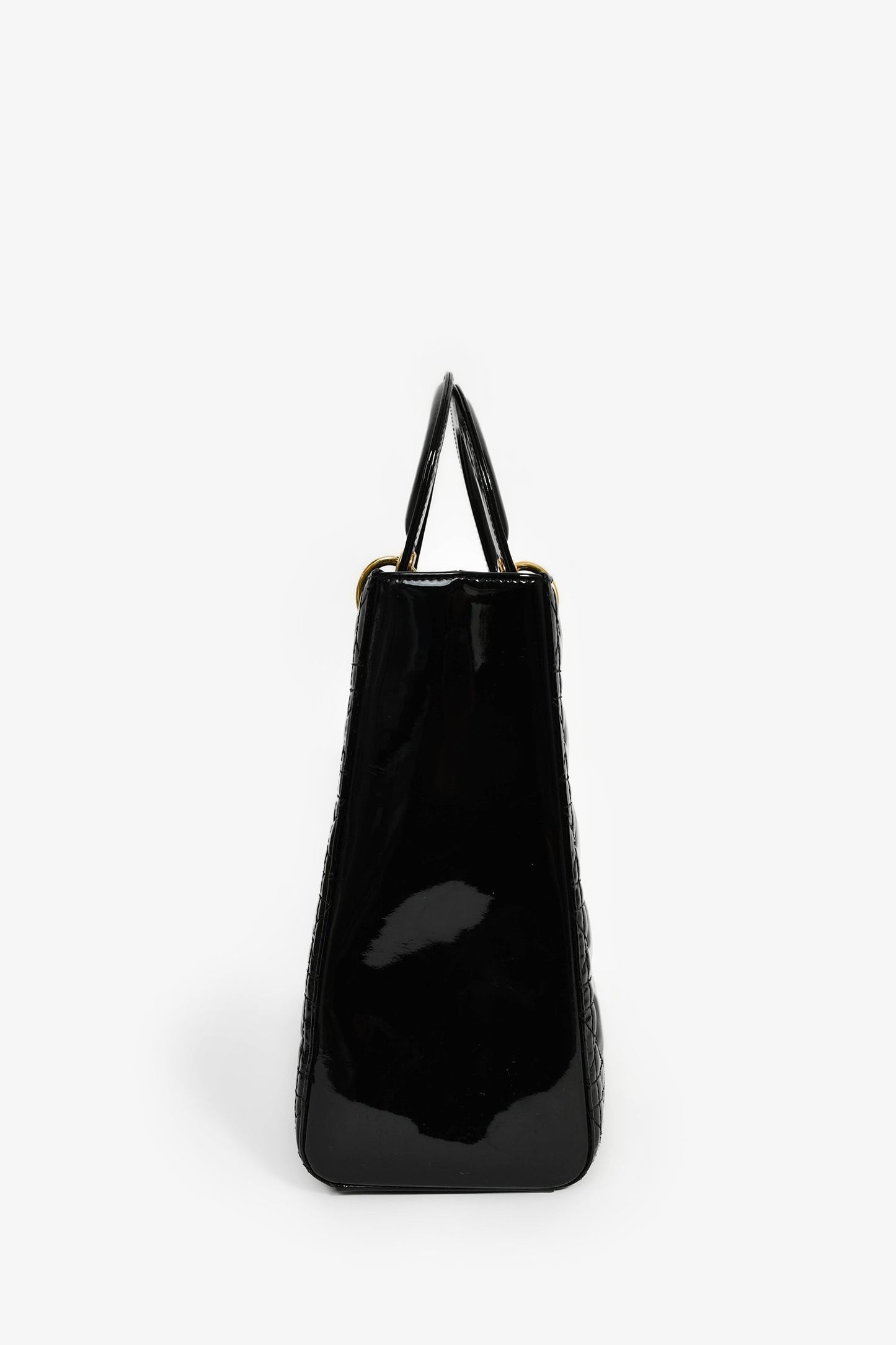 Christian Dior 2015 Black Patent Leather Large Lady Dior with Strap