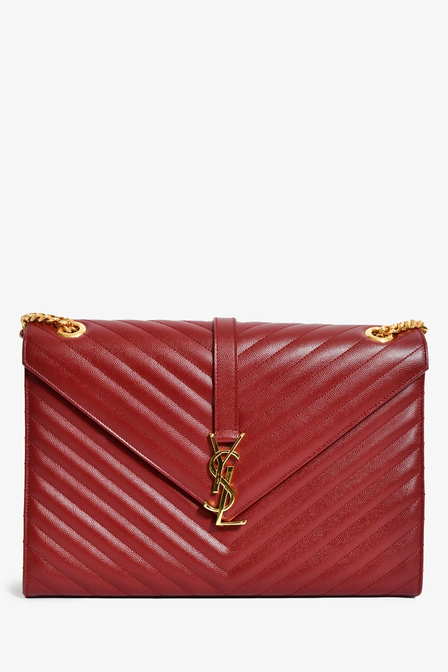 Saint Laurent Burgundy Chevron Leather Envelope Large Chain Shoulder Bag