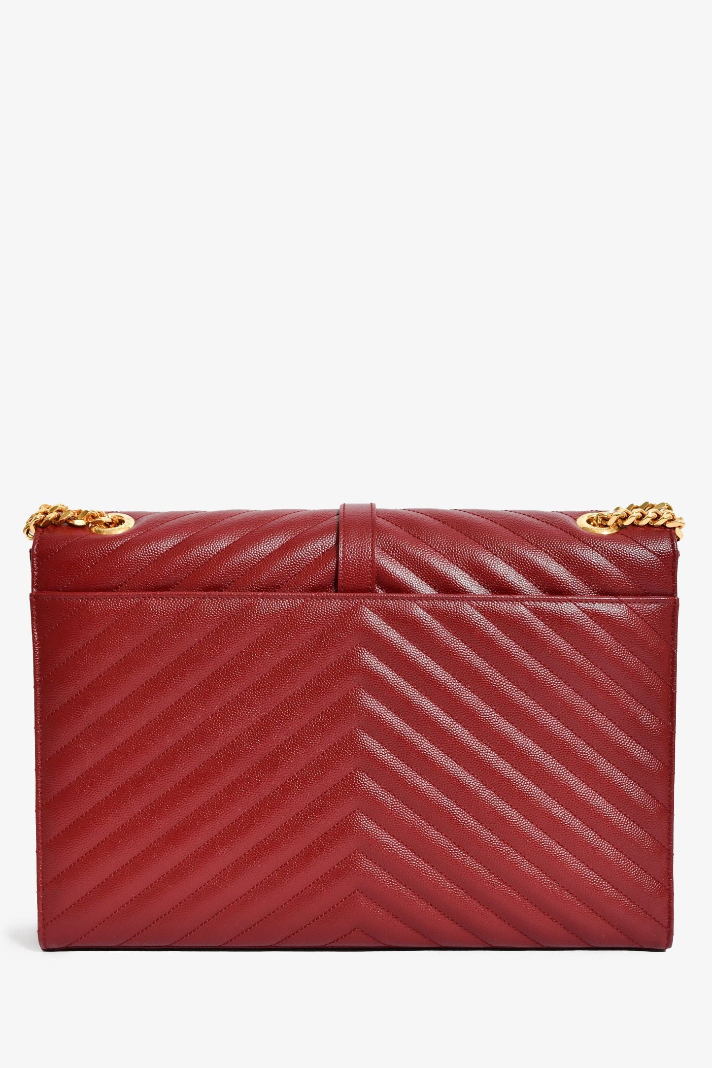 Saint Laurent Burgundy Chevron Leather Envelope Large Chain Shoulder Bag