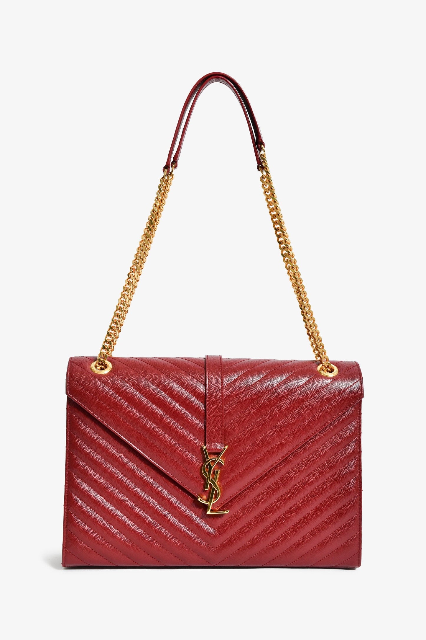 Saint Laurent Burgundy Chevron Leather Envelope Large Chain Shoulder Bag