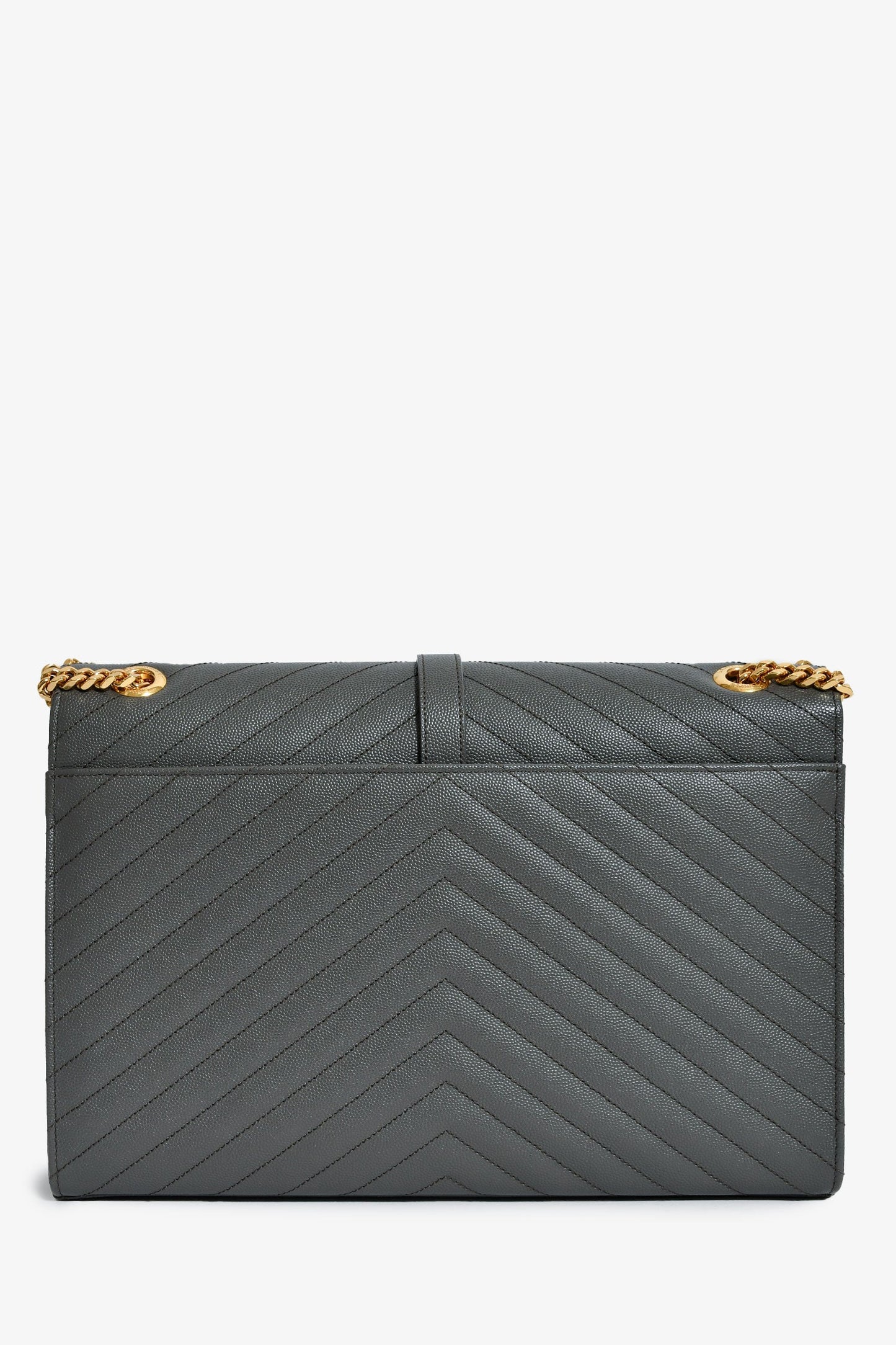 Saint Laurent Grey Chevron Leather Envelope Large Chain Shoulder Bag