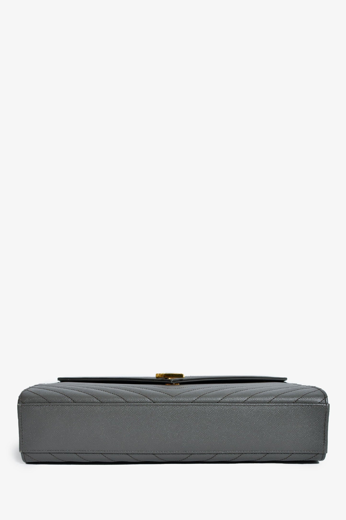Saint Laurent Grey Chevron Leather Envelope Large Chain Shoulder Bag