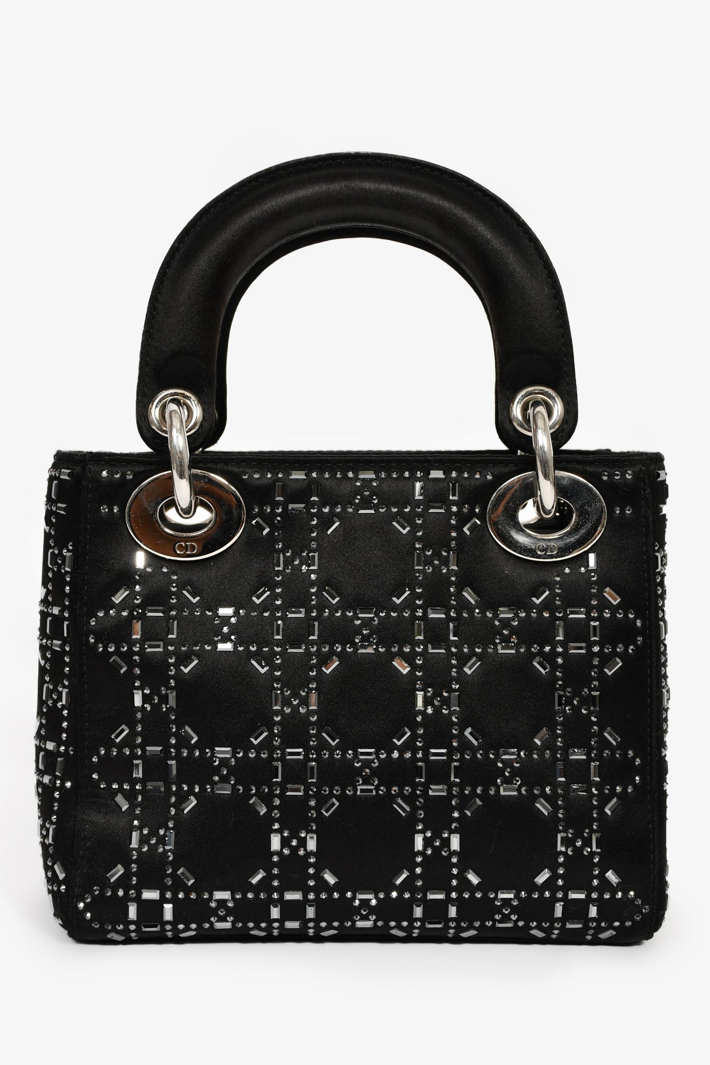 Christian Dior 2019 Black Satin Crystal Embellished Mini Lady Dior with Strap