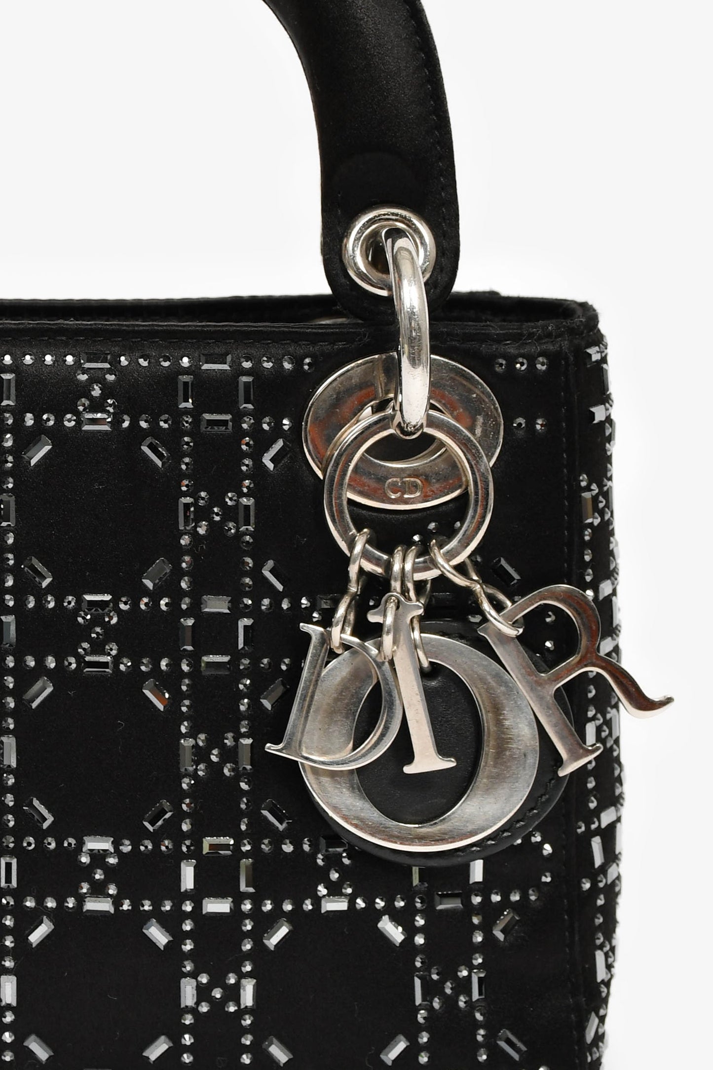 Christian Dior 2019 Black Satin Crystal Embellished Mini Lady Dior with Strap