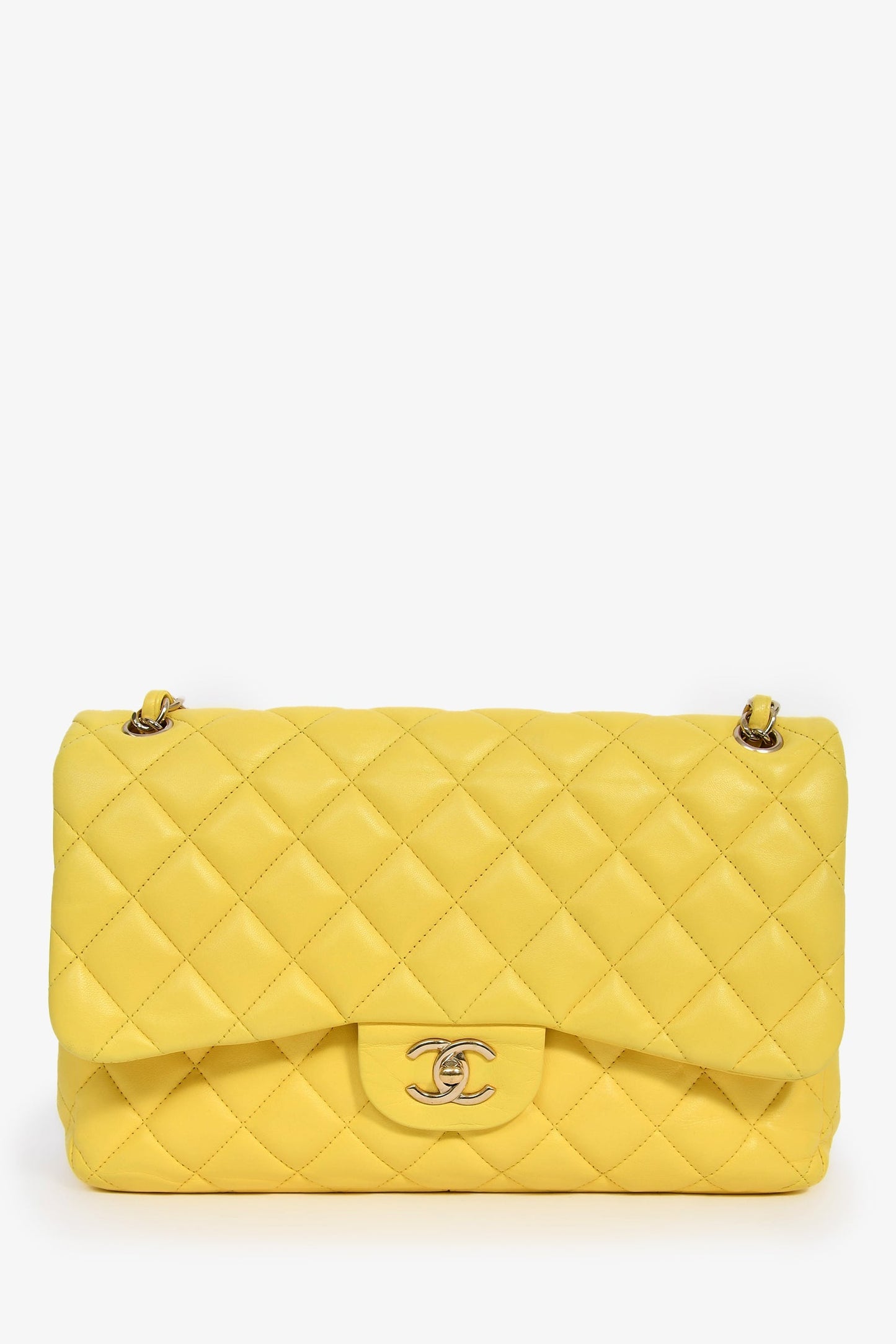 Chanel™ 2011-12 Yellow Lambskin Yellow Jumbo Double Flap Shoulder Bag