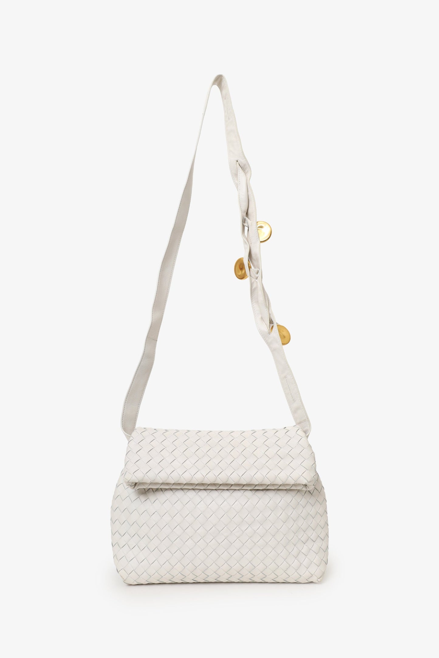 Bottega Veneta White Intrecciato Leather Fold Bag