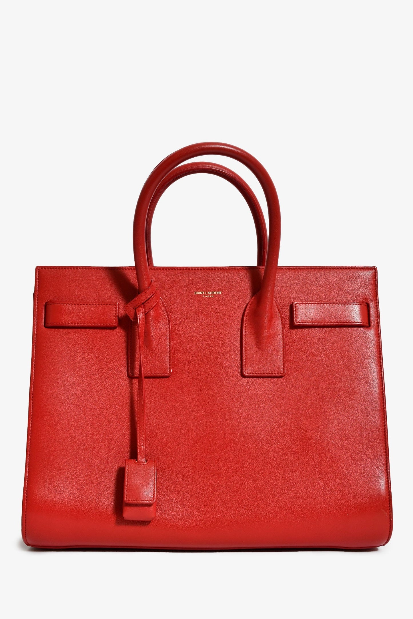 Saint Laurent Red Leather Small Sac De Jour with Strap