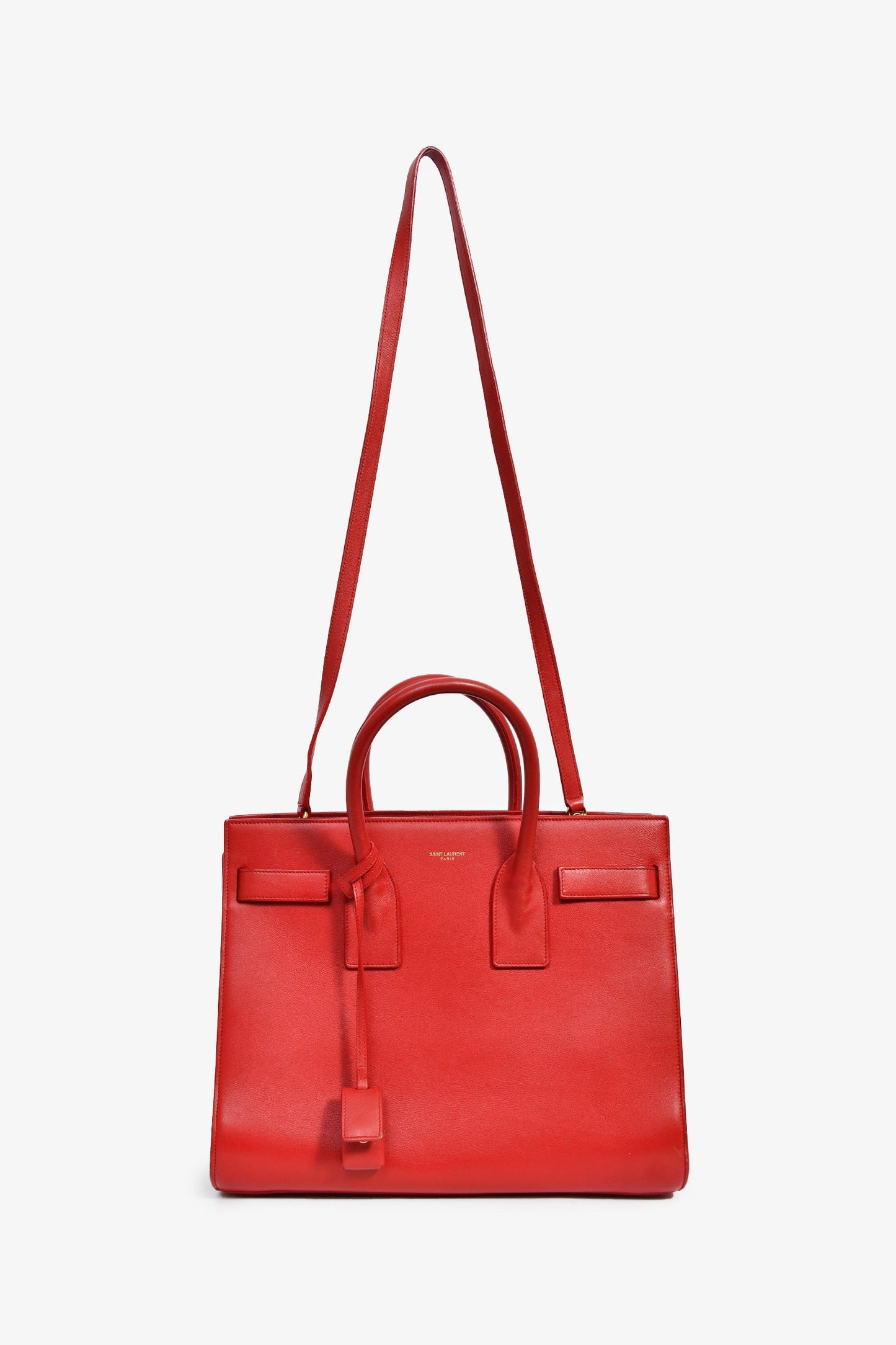 Saint Laurent Red Leather Small Sac De Jour with Strap