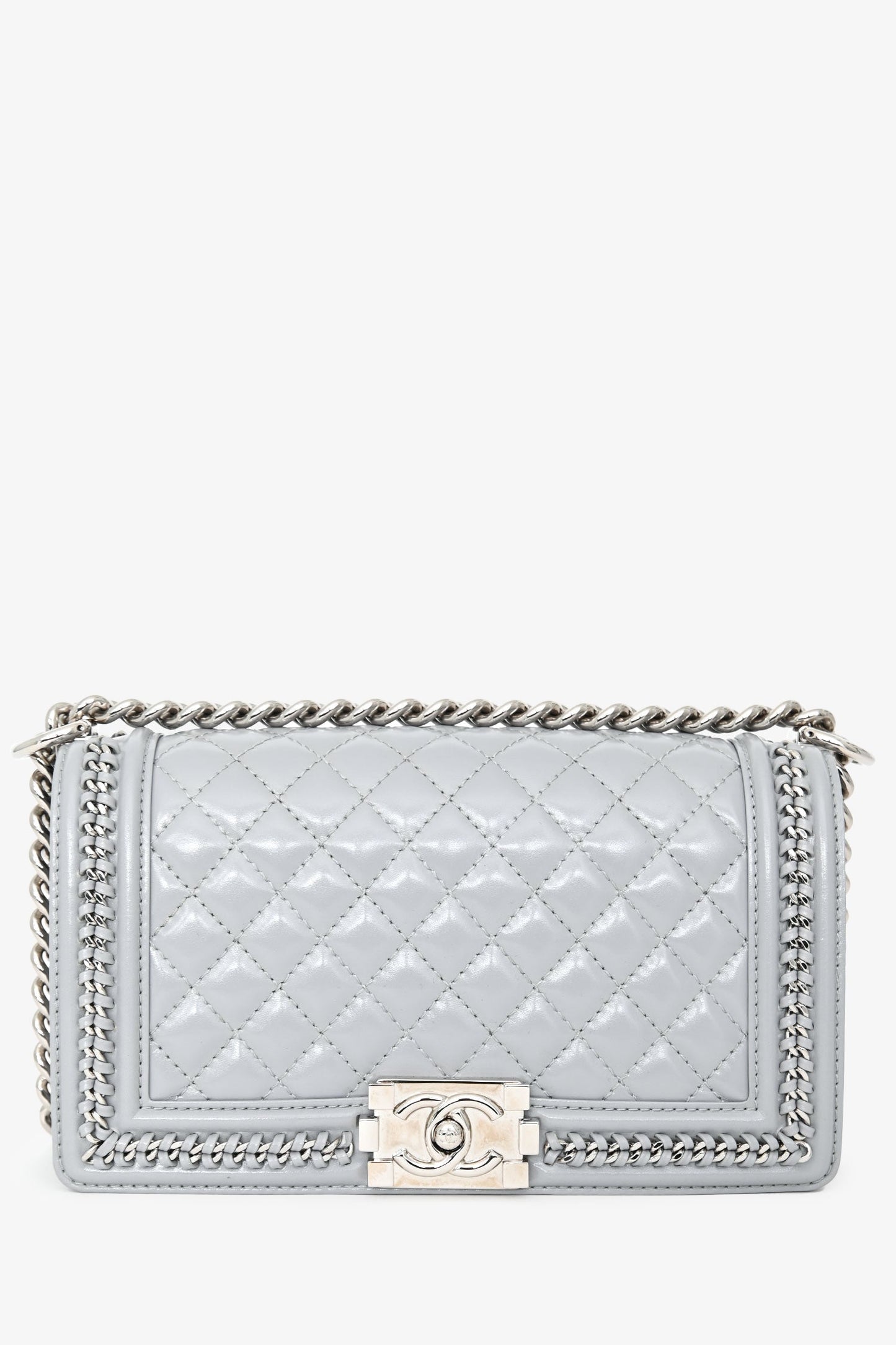Chanel™ 2019-2020 Grey Leather Quilted Medium Boy Bag SHW