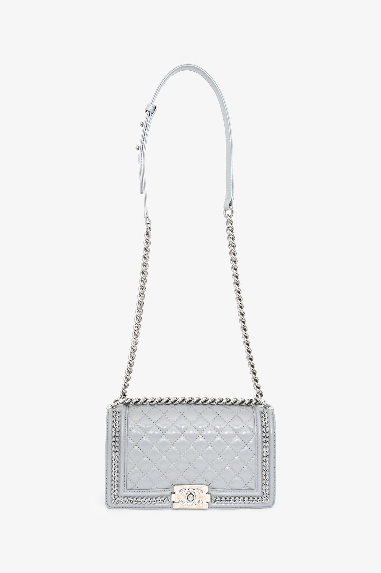 Chanel™ 2019-2020 Grey Leather Quilted Medium Boy Bag SHW