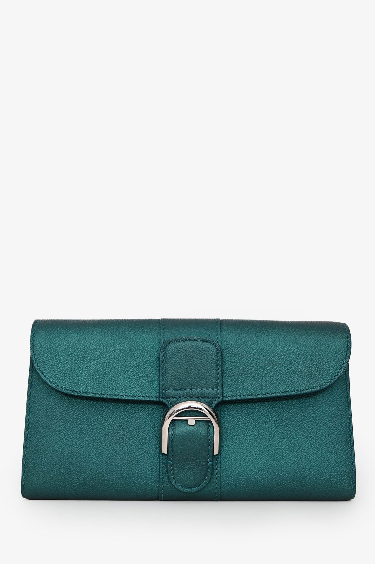 Delvaux Green Metallic Leather Brilliant Wallet On Chain SHW