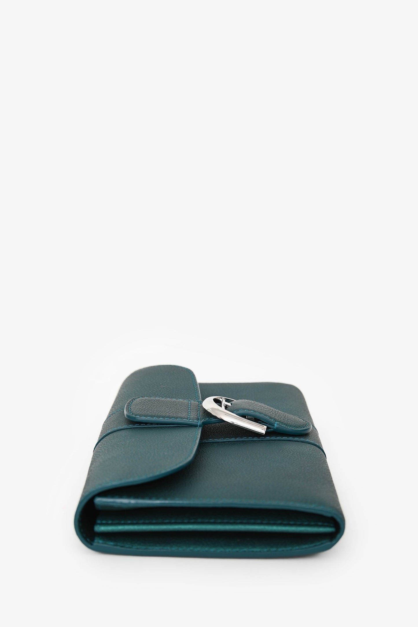 Delvaux Green Metallic Leather Brilliant Wallet On Chain SHW