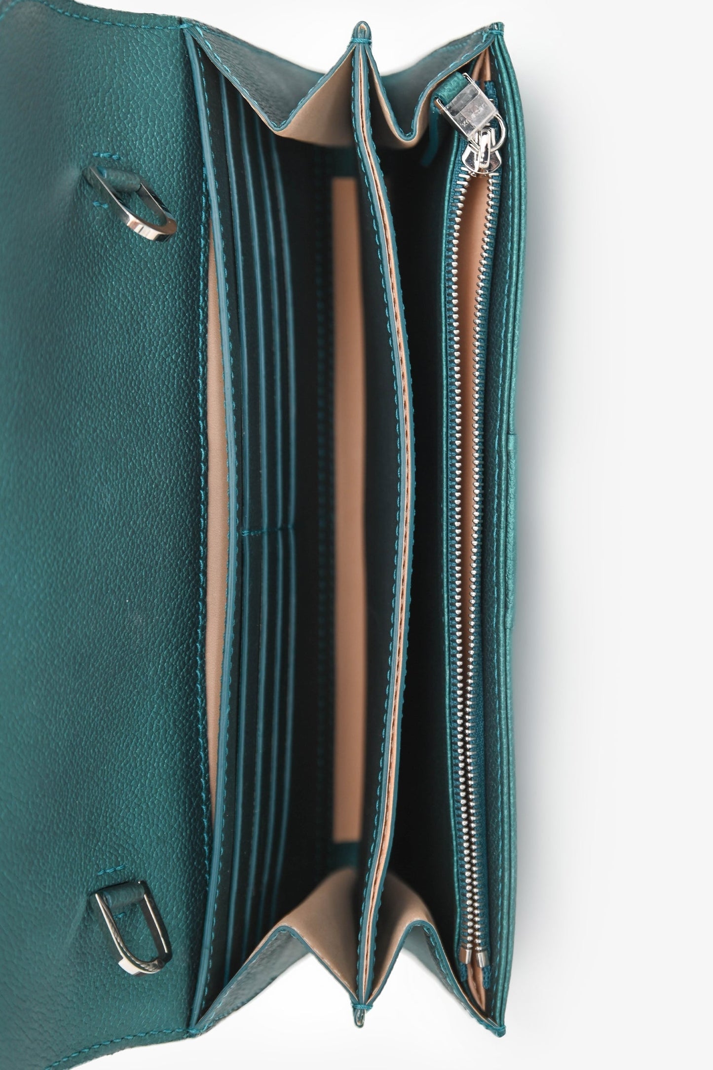 Delvaux Green Metallic Leather Brilliant Wallet On Chain SHW
