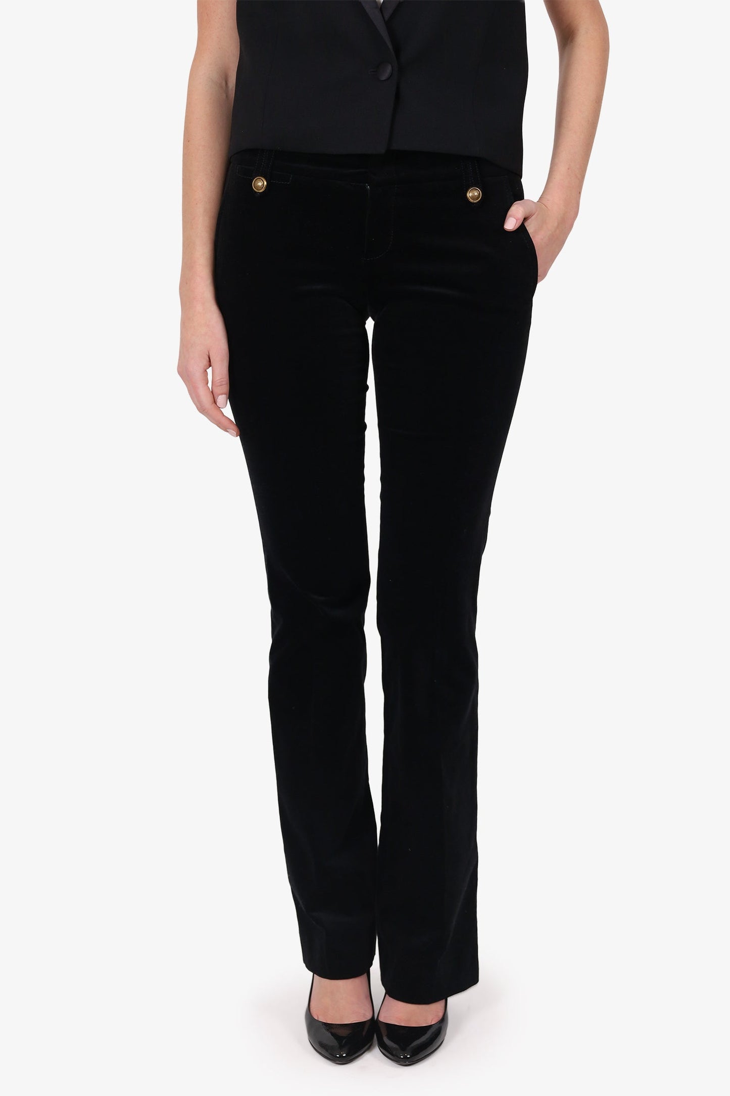 Gucci Black Velvet Straight Leg Trors Size 40