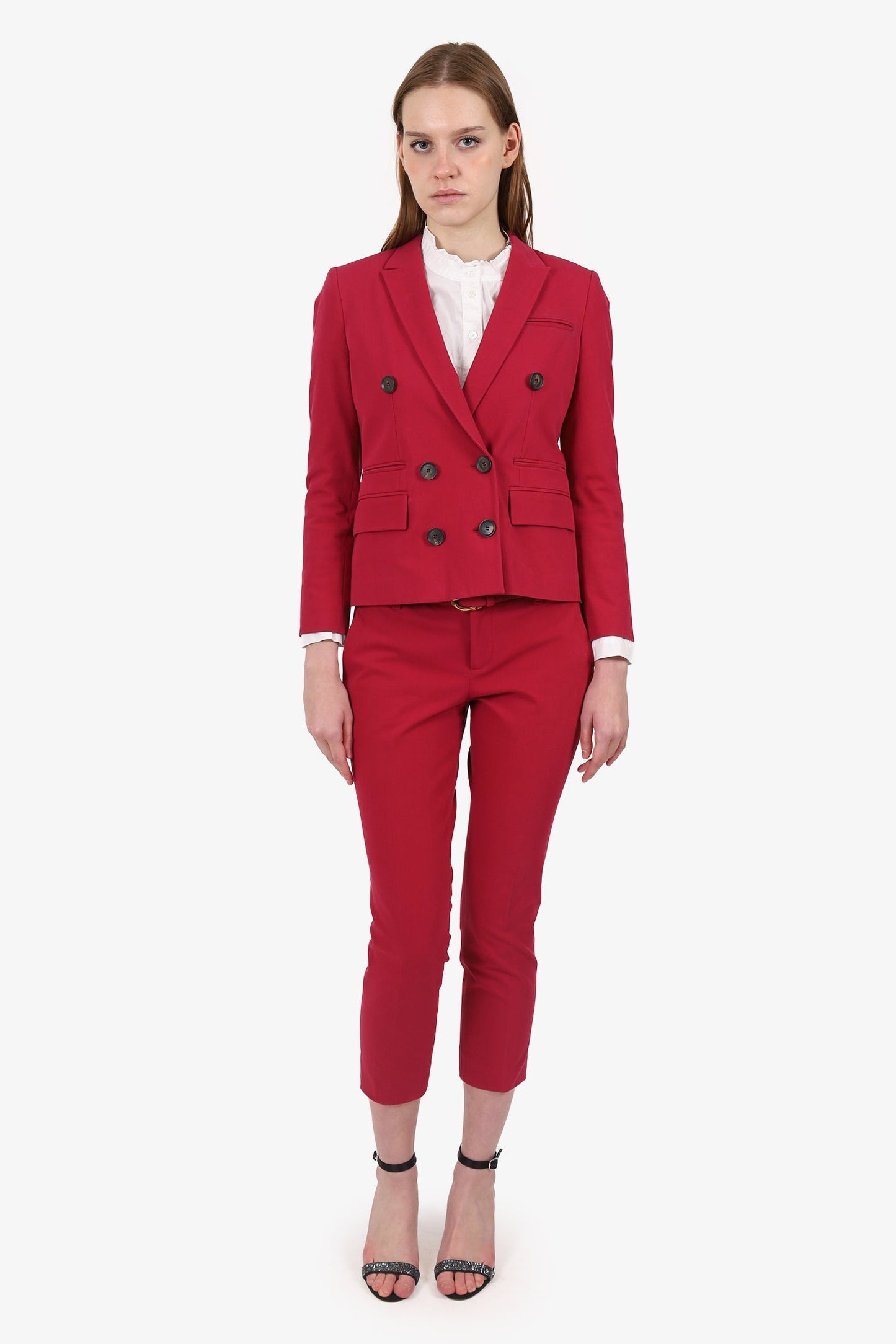 Gucci Dark Pink Double Breasted Blazer + Pants With Bamboo Belt Size 38/40